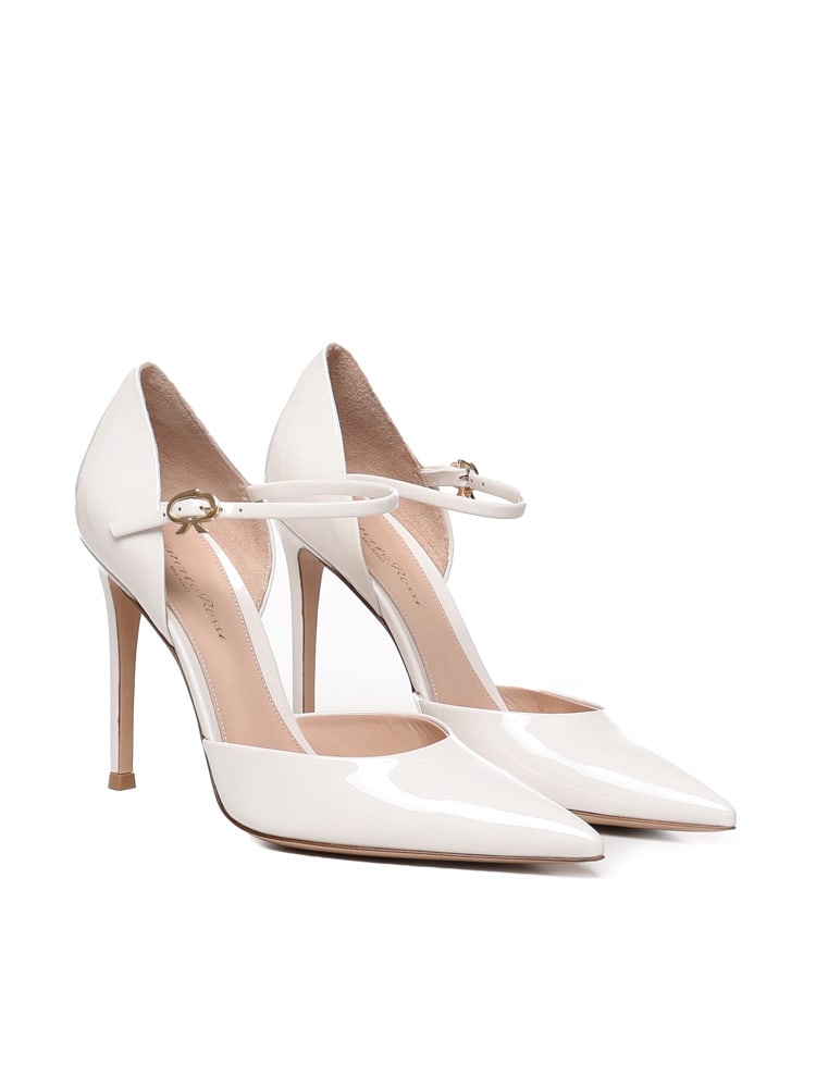 Shop Gianvito Rossi Patent Leather Heels With Strap In White