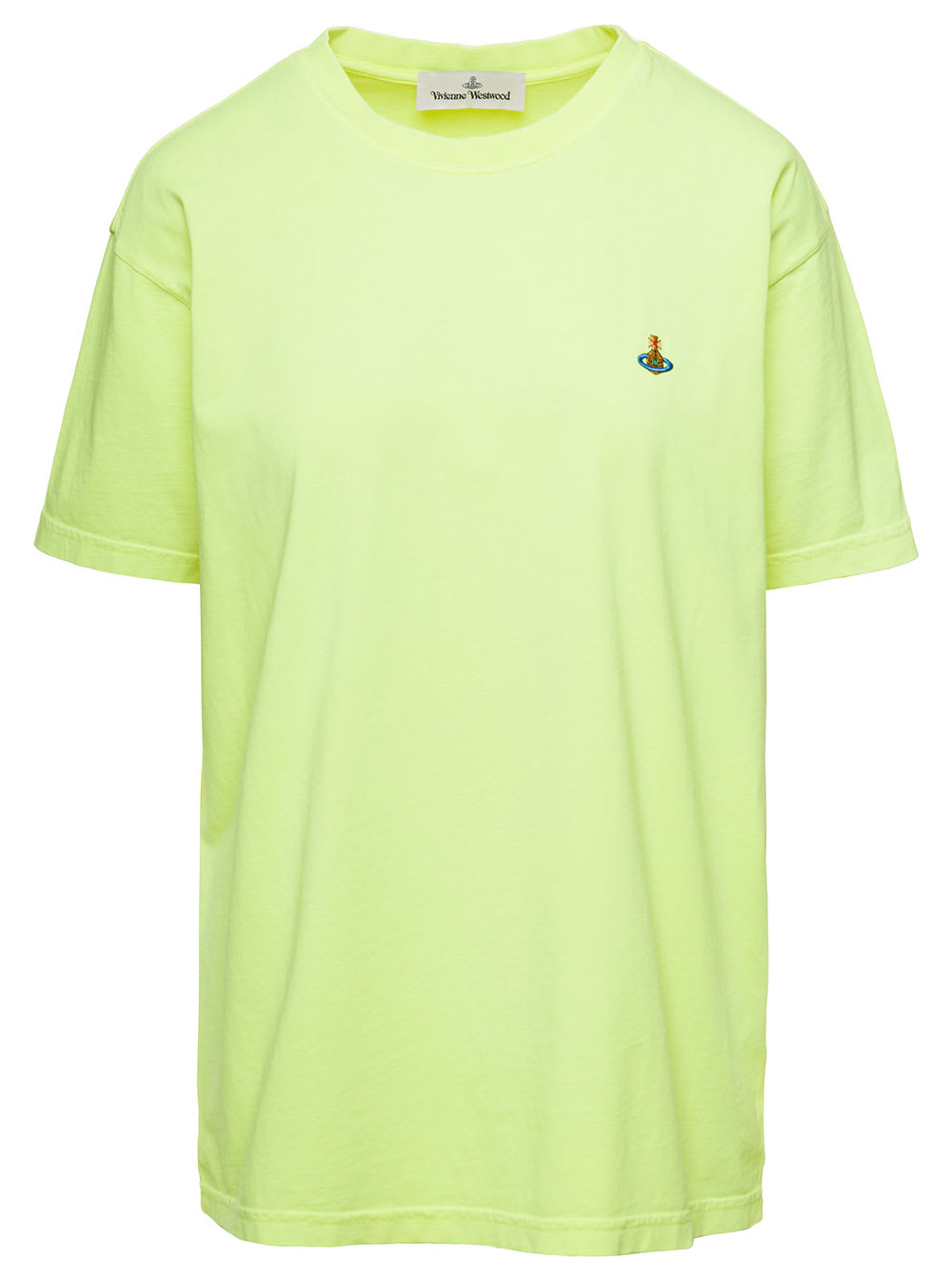 VIVIENNE WESTWOOD CREWNECK T-SHIRT WITH EMBROIDERED ORB LOGO IN YELLOW COTTON MAN