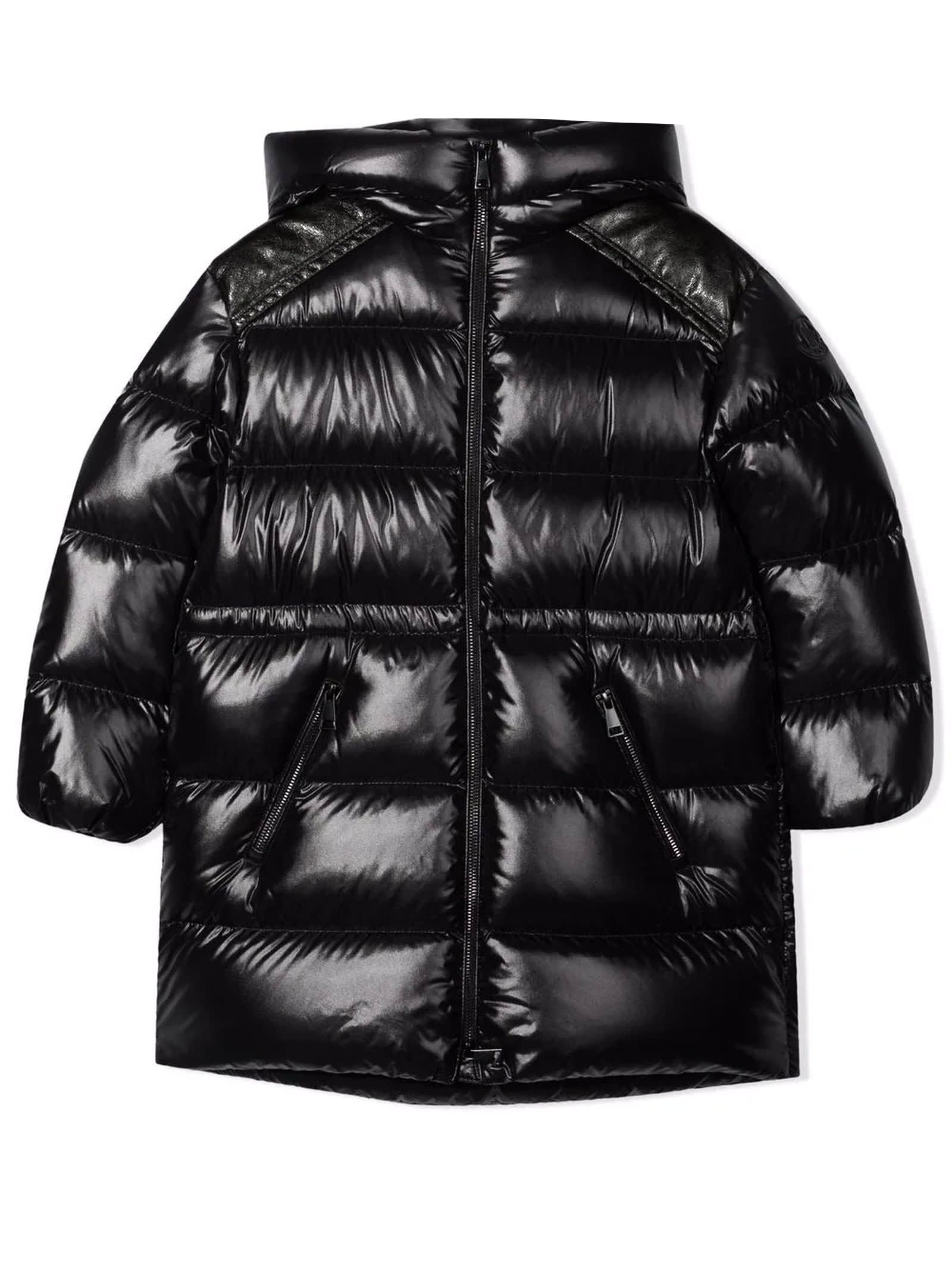 Moncler Kids' Black Feather Down Coat In Nero