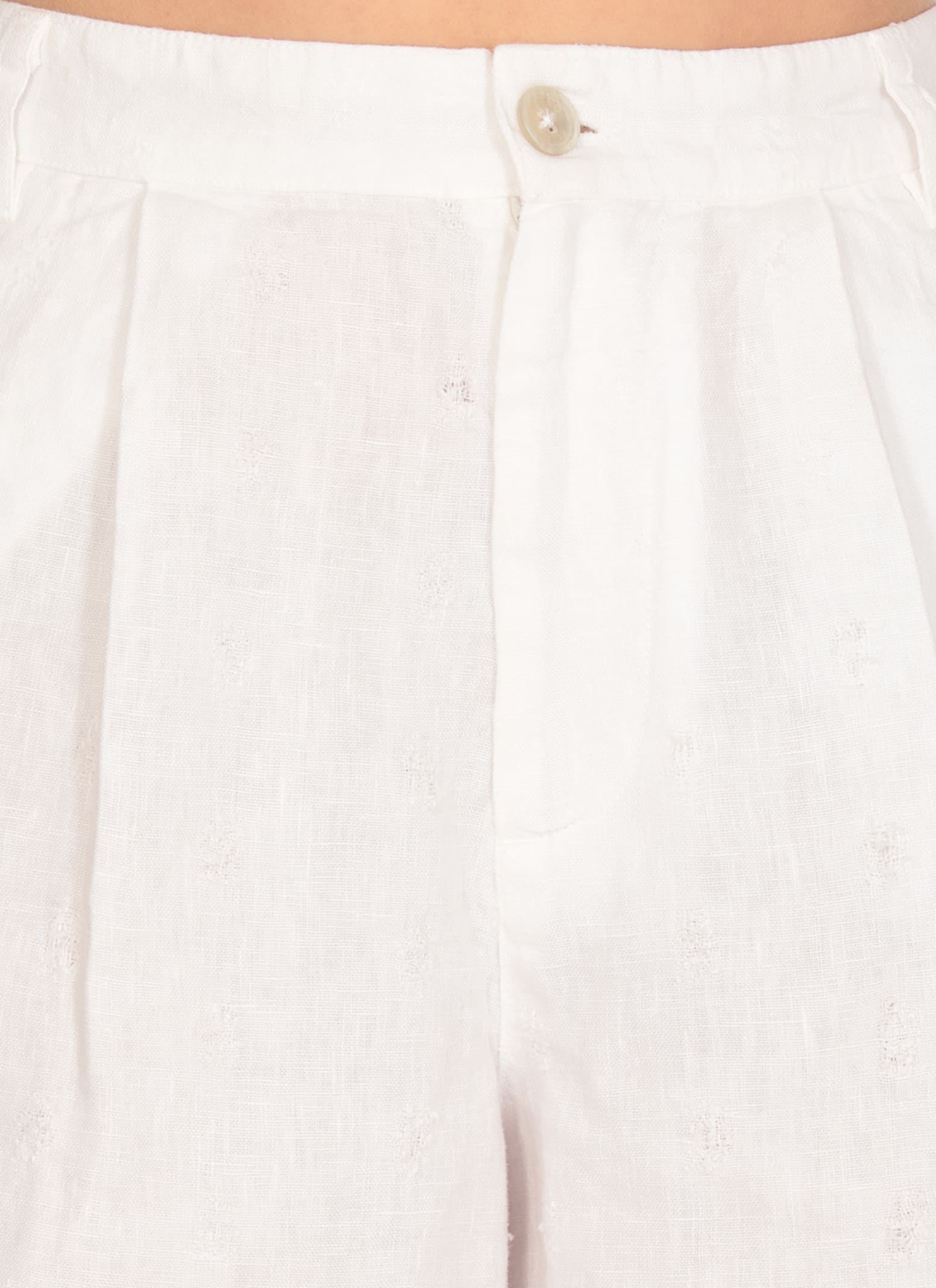 120% Lino Elasticated-waist Linen Shorts In White
