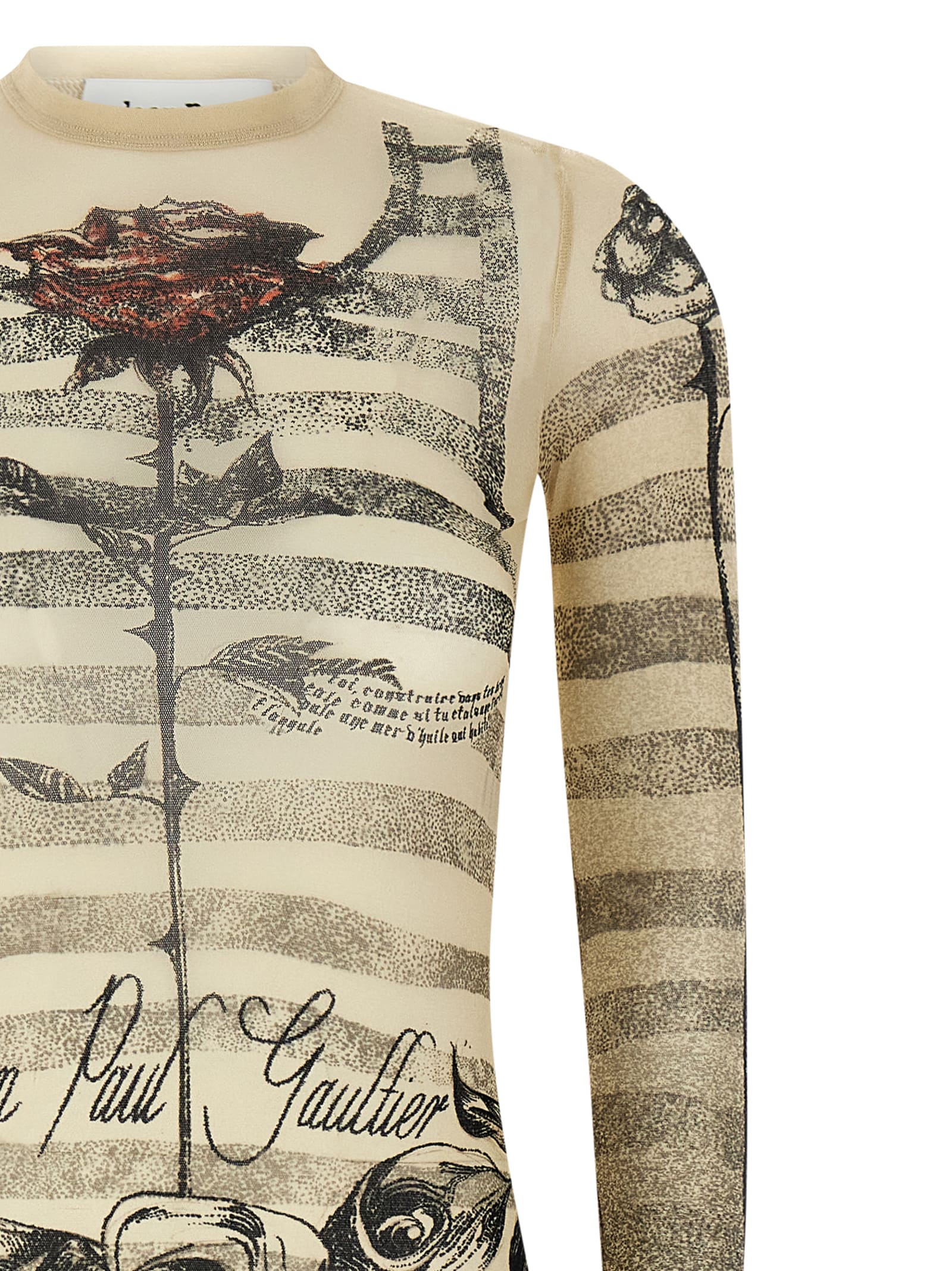 Jean Paul Gaultier Mesh Tatoo Marinier Long Dress In Ecru
