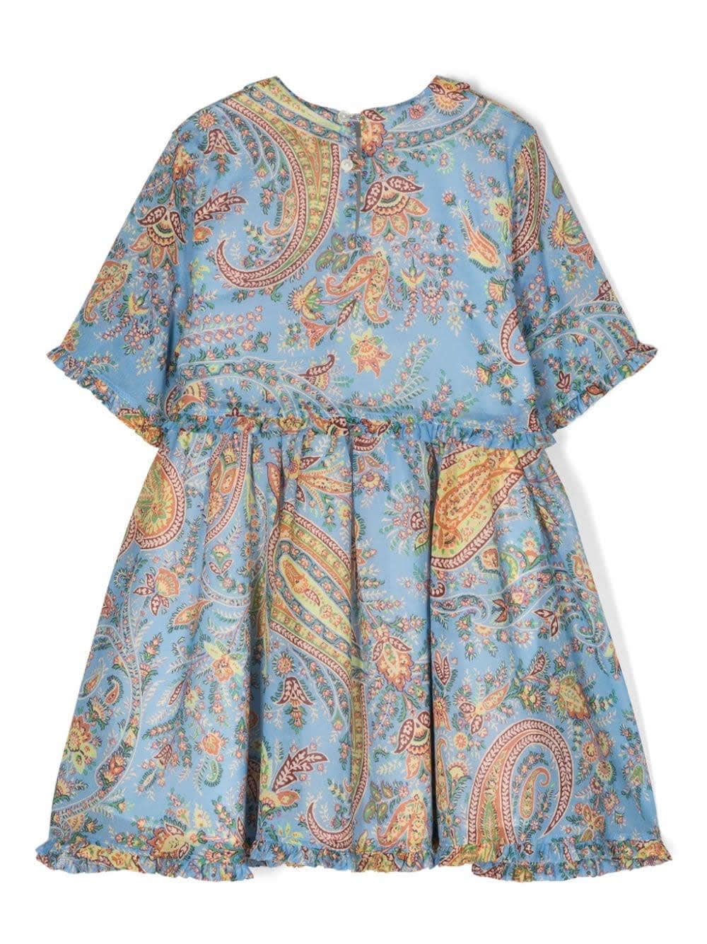 Shop Etro Light Blue Dress With Ruffles And Paisley Motif