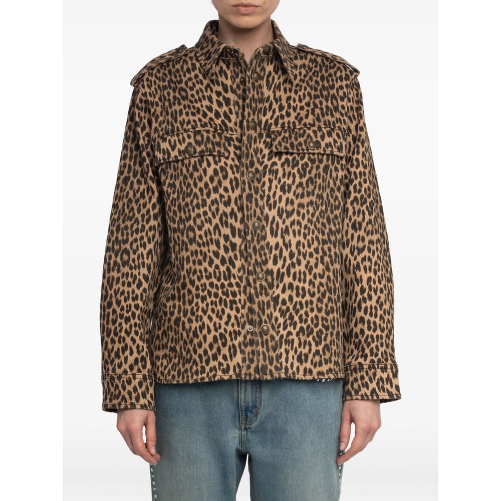 Zadig & Voltaire Womens Daim Leopard-print Chest-pocket Denim Shirt Xs In Brown