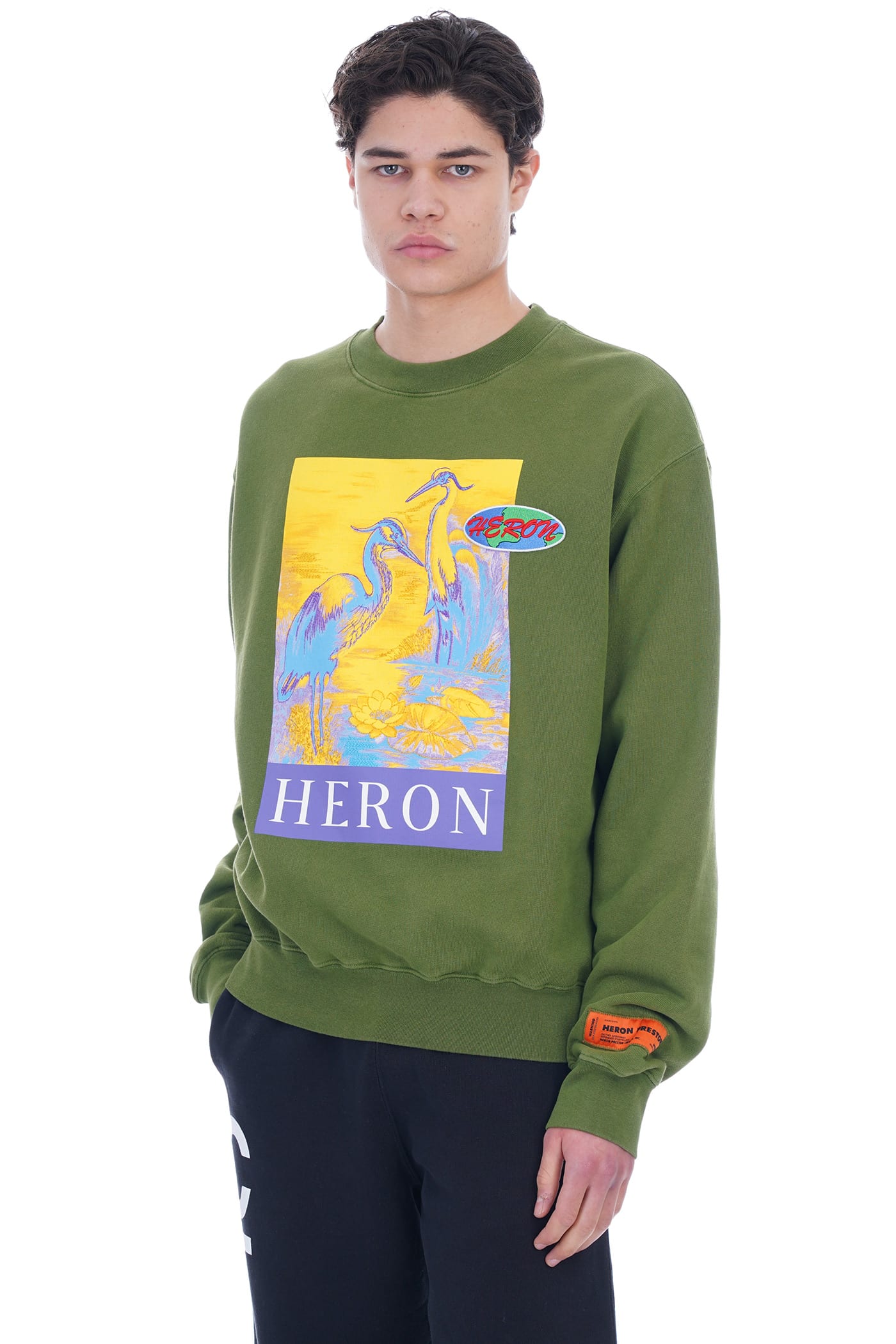 Heron Preston Green Sweatshirt With Logoed Graphic Print In Green