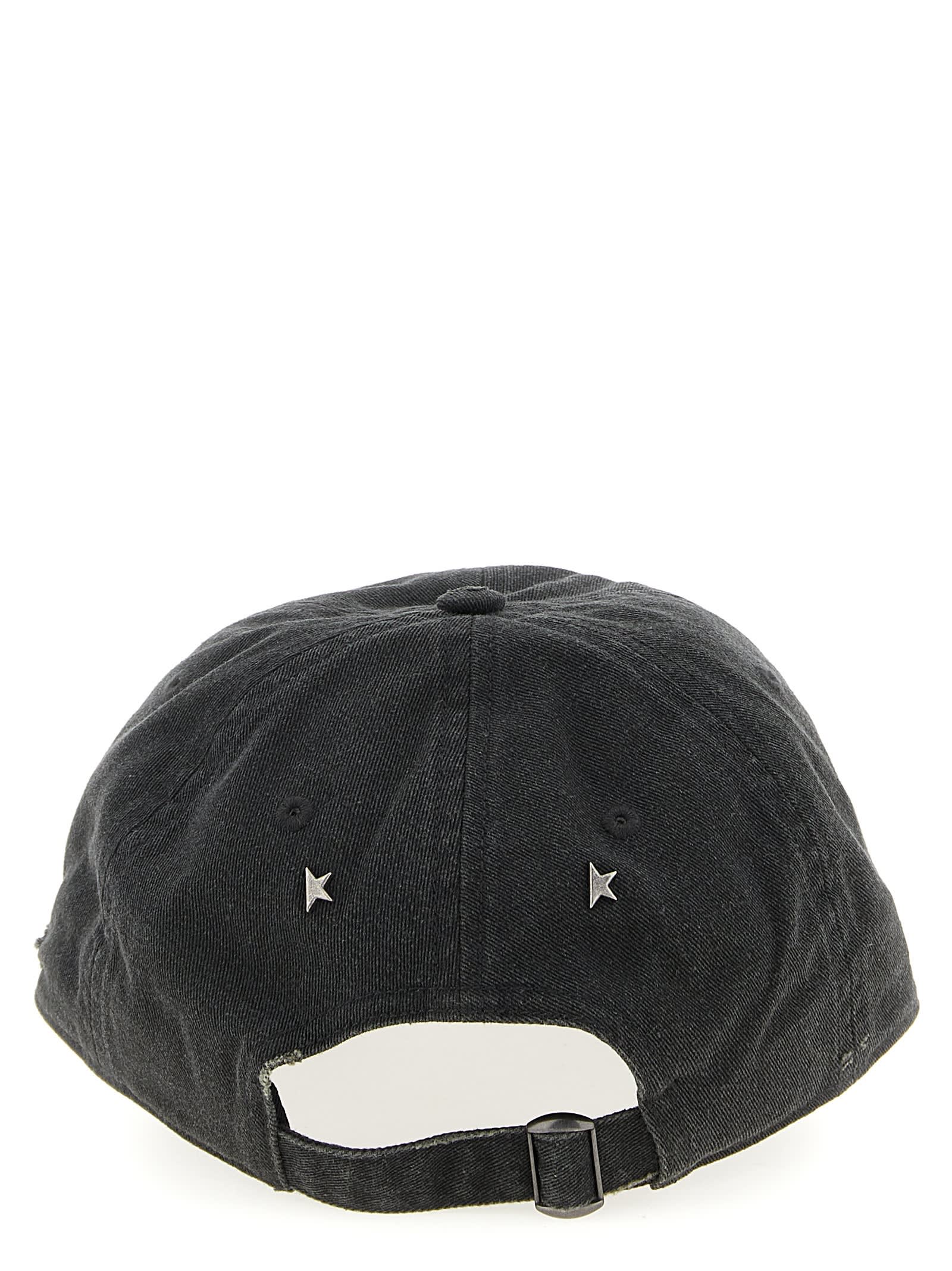Golden Goose Starry Distressed Baseball Cap With Rigid Visor In Gray