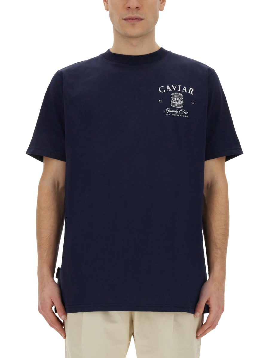 Shop Family First Milano T-shirt With Caviar Print In Blue