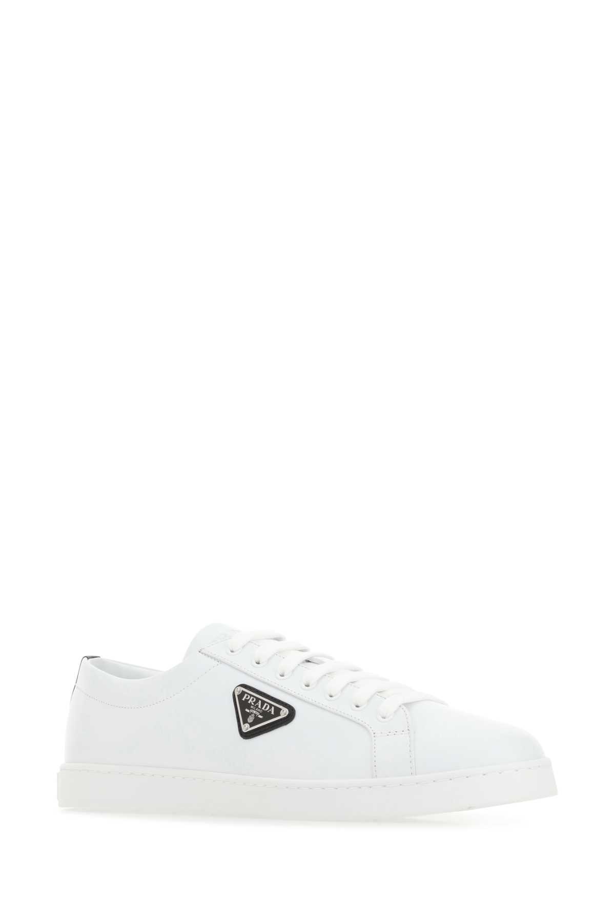Shop Prada White Leather Sneakers In Multicolor
