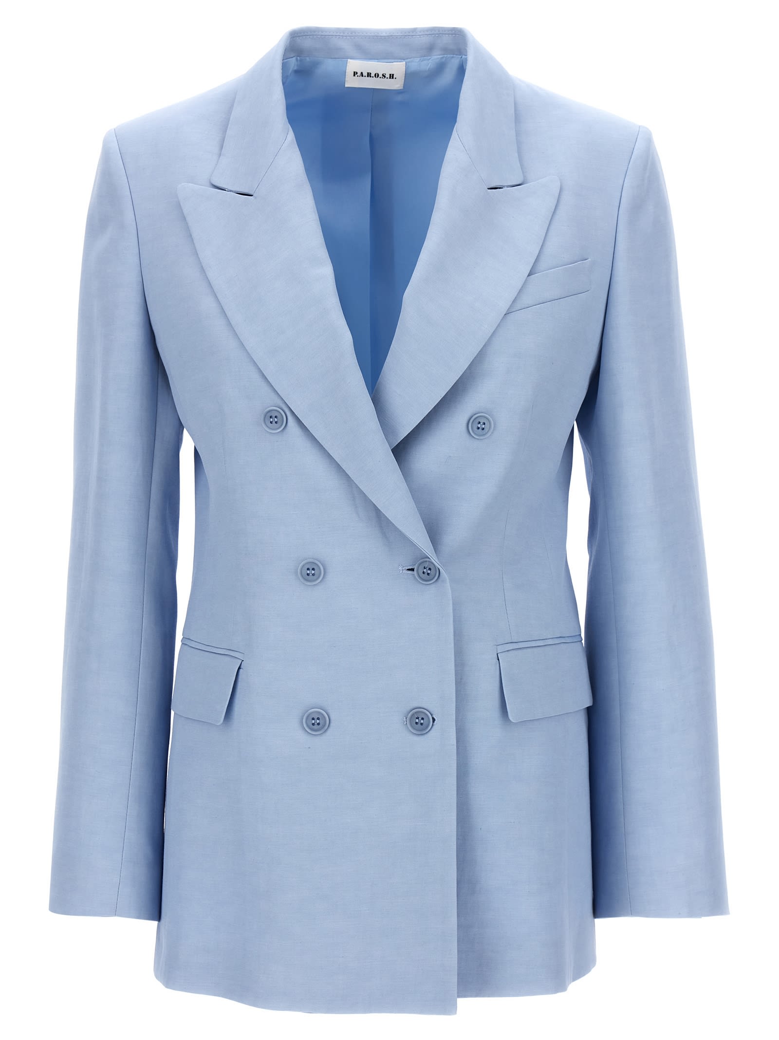 Shop P.a.r.o.s.h Double-breasted Blazer In Light Blue