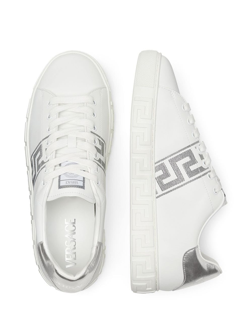 Shop Versace Sneaker Calf Leather In White Silver