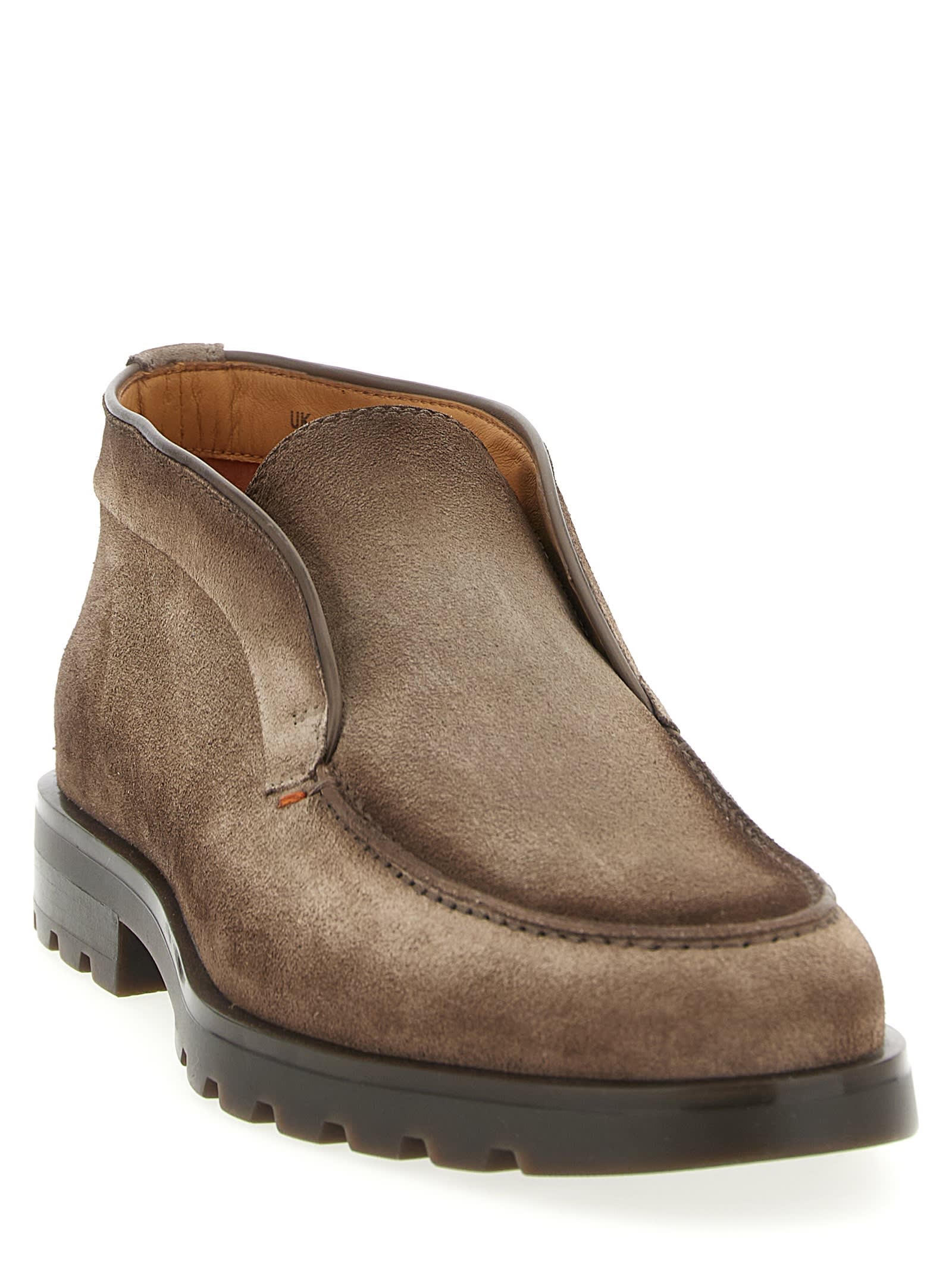 Santoni Leather Slip-on Boots In Brown