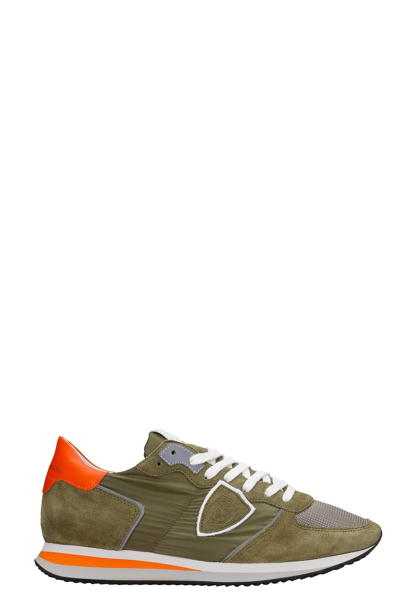 Philippe Model Trpx Sneakers In Green Suede And Fabric