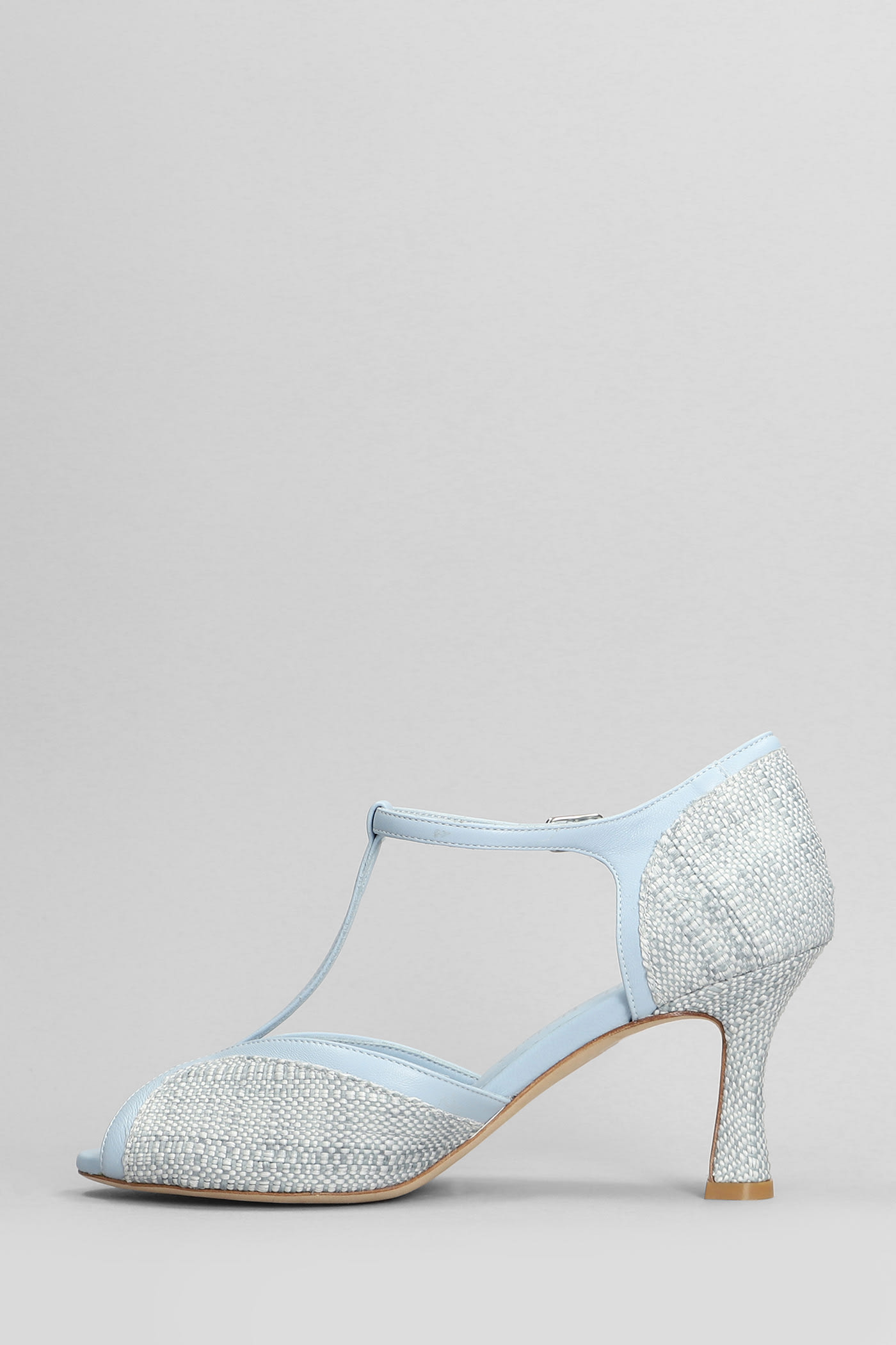 JULIE DEE SANDALS IN CYAN RAFFIA 