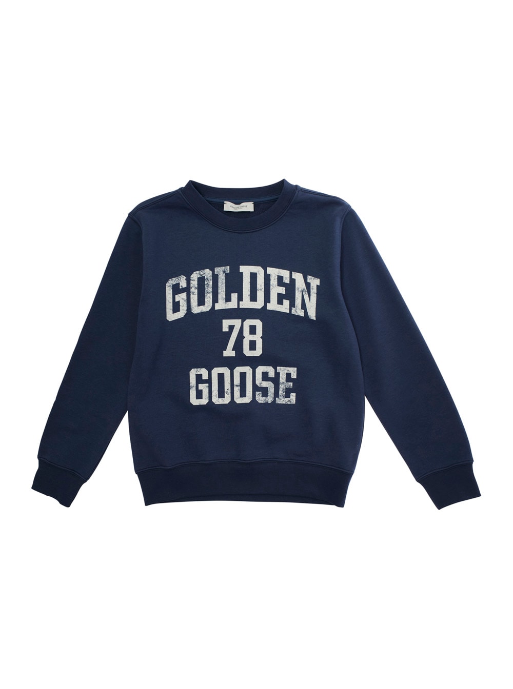 Golden Goose Blue Crewneck Sweatshirt With Maxi Vintage Logo Lettering Print On The Front In Cotton Blend Boy In Blu