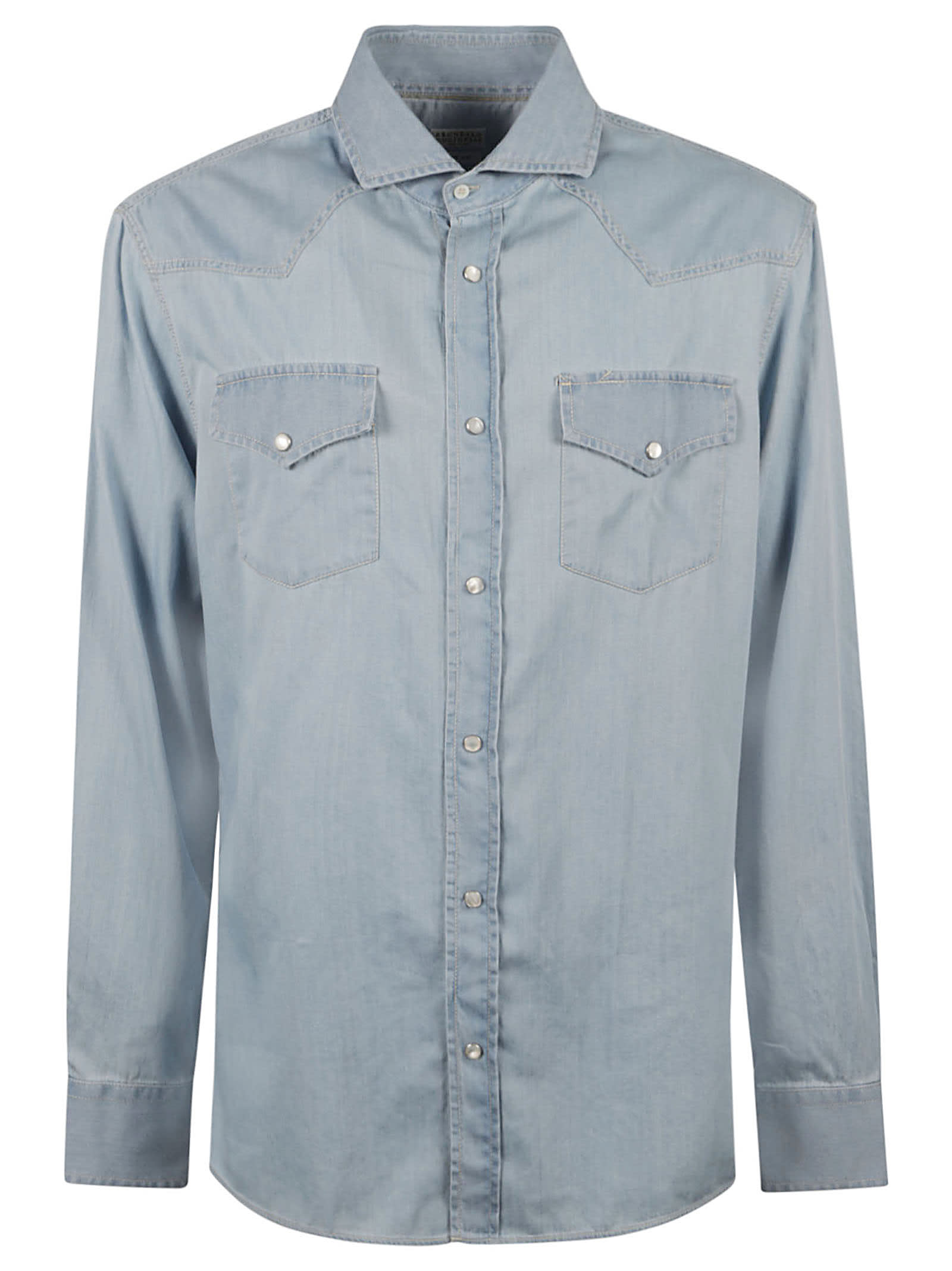 Shop Brunello Cucinelli Round Hem Classic Shirt In Denim Chiaro