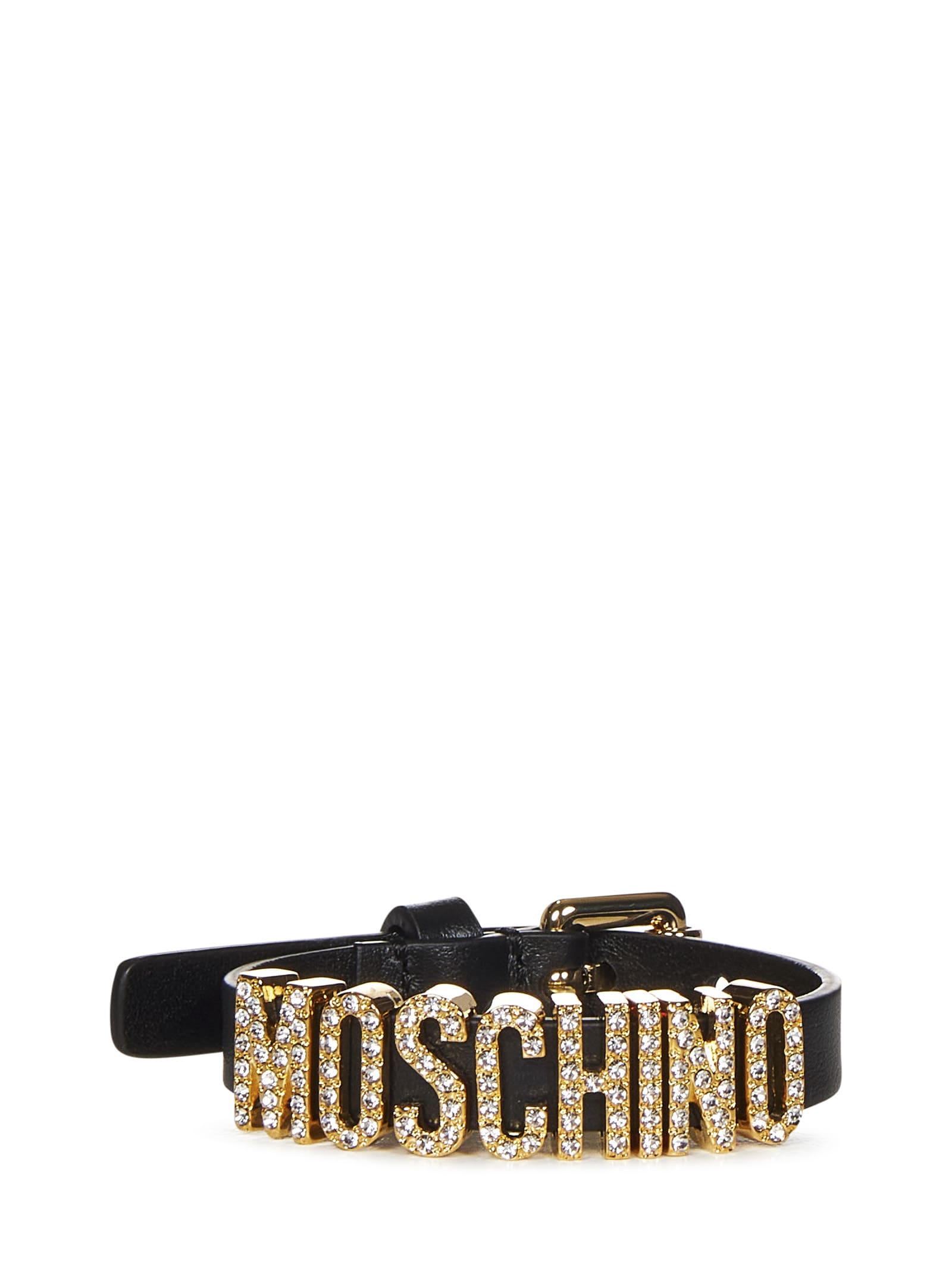 Shop Moschino Crystal Lettering Bracelet In Nero