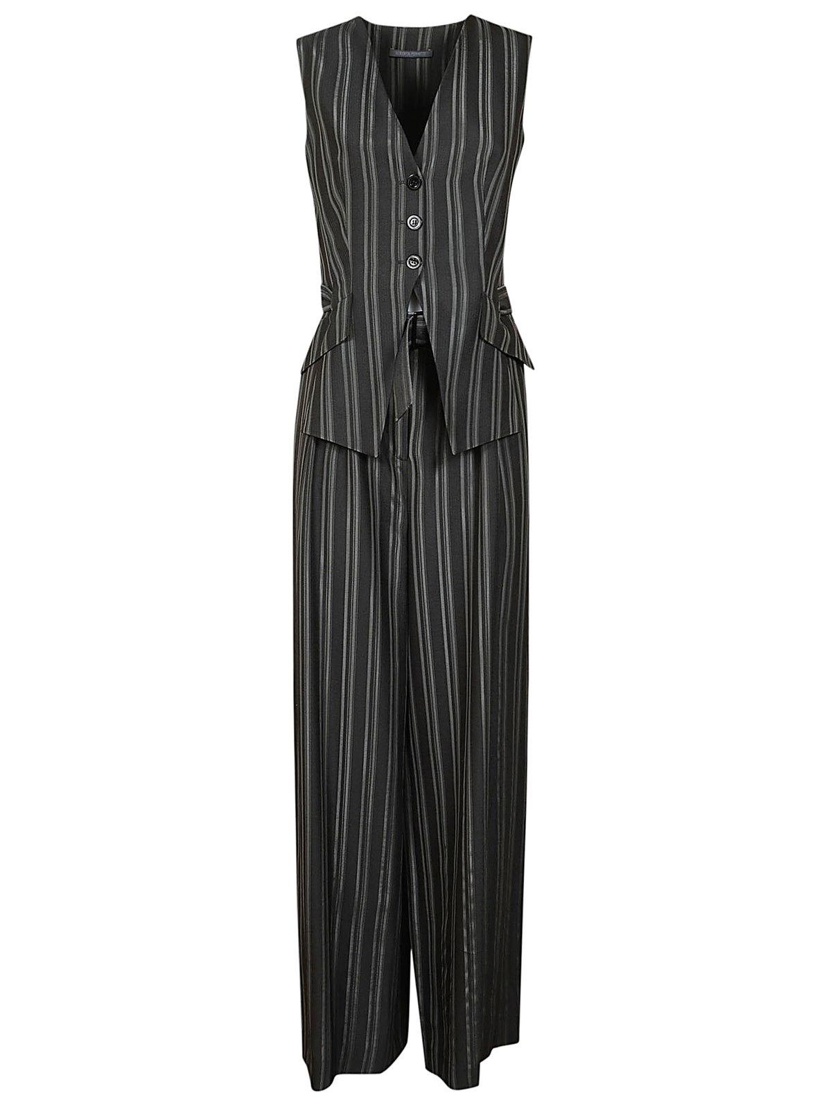 Shop Alberta Ferretti Wide Leg Striped Trousers  In Grey