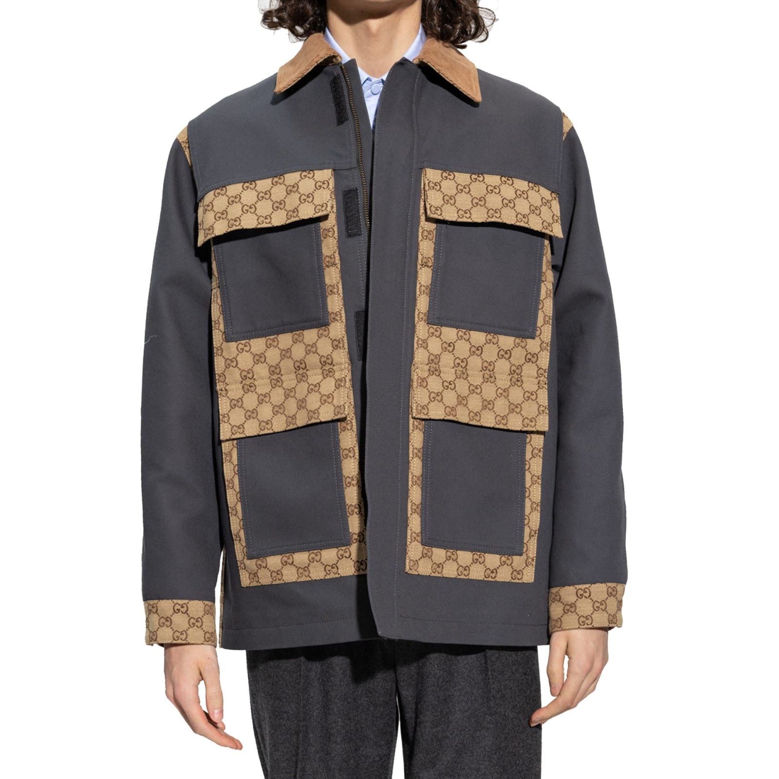 Shop Gucci Gg Supreme Cotton Jacket In Gray