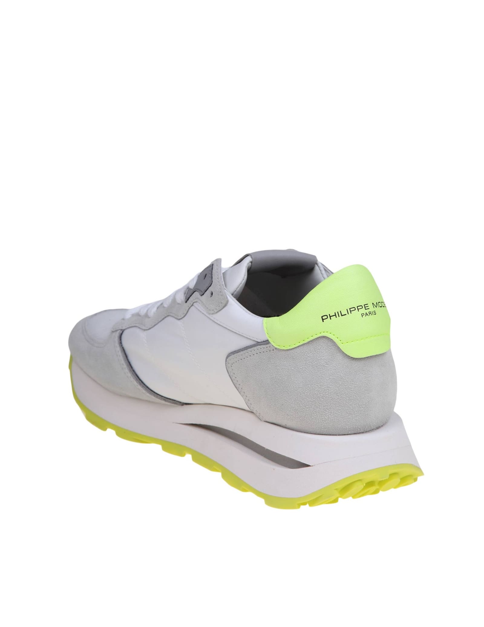 Shop Philippe Model Tropez Haute Low Sneakers In Suede And Nylon Color White And Yellow In Blanc/jaune