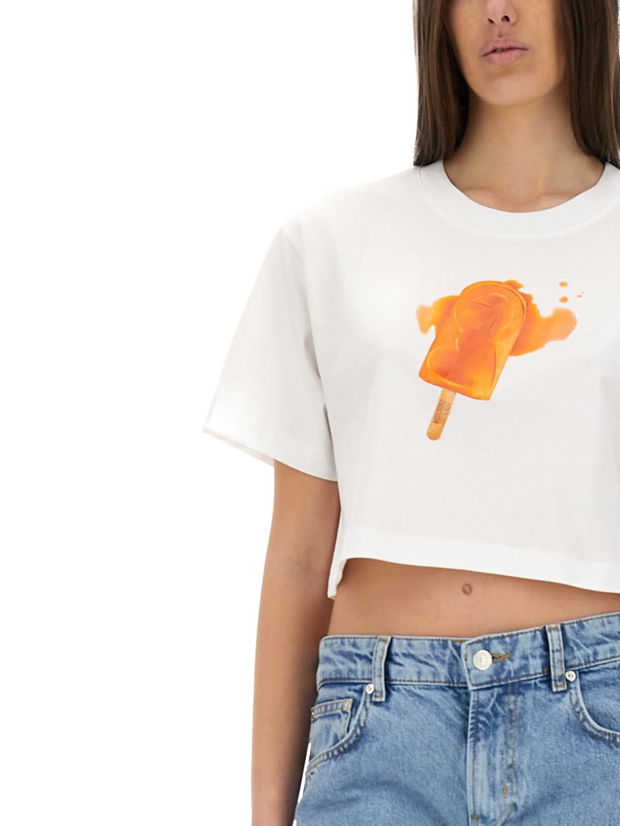 Moschino Playful Ice-cream Print Cropped T-shirt In White