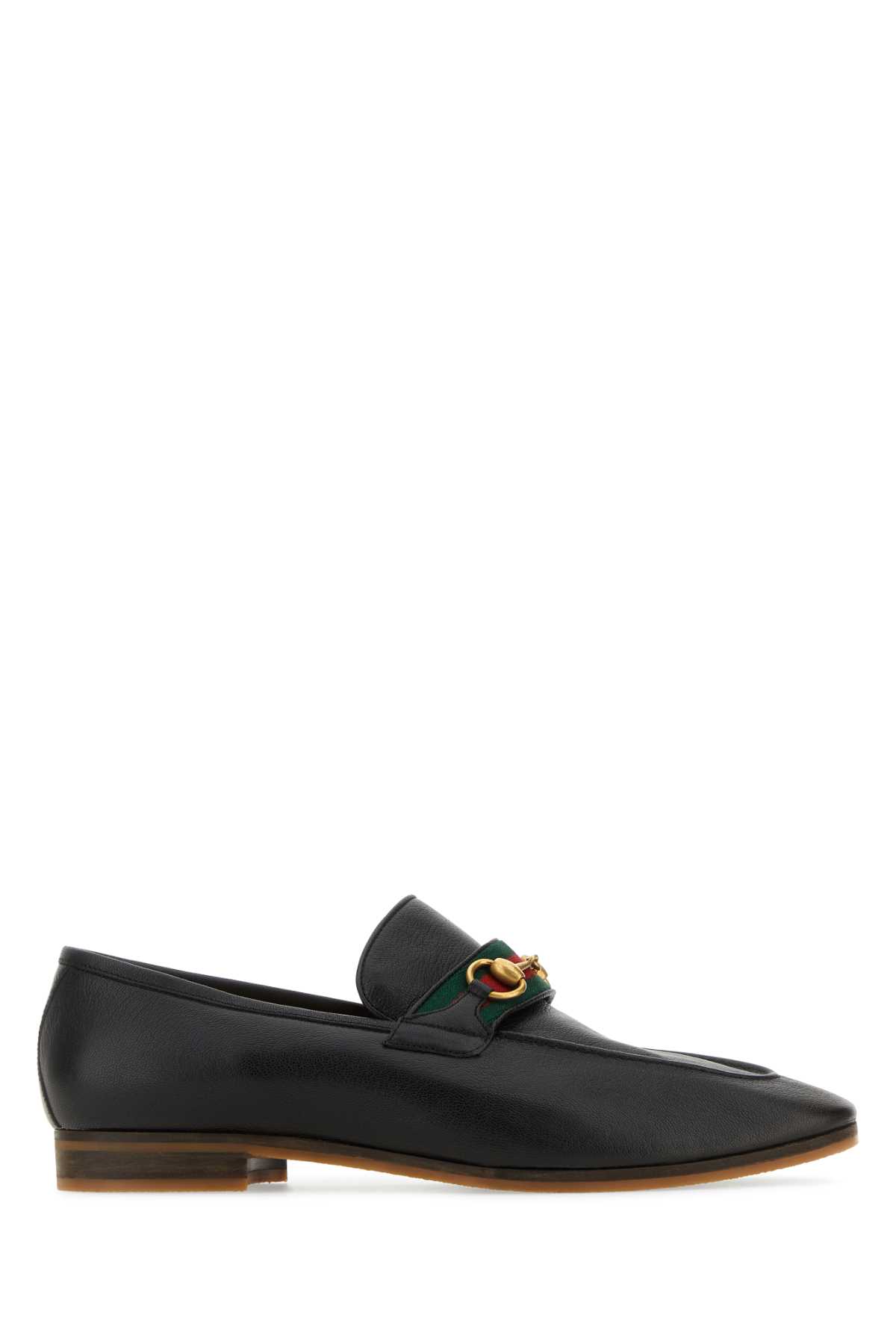 Shop Gucci Black Leather Loafers In Blk