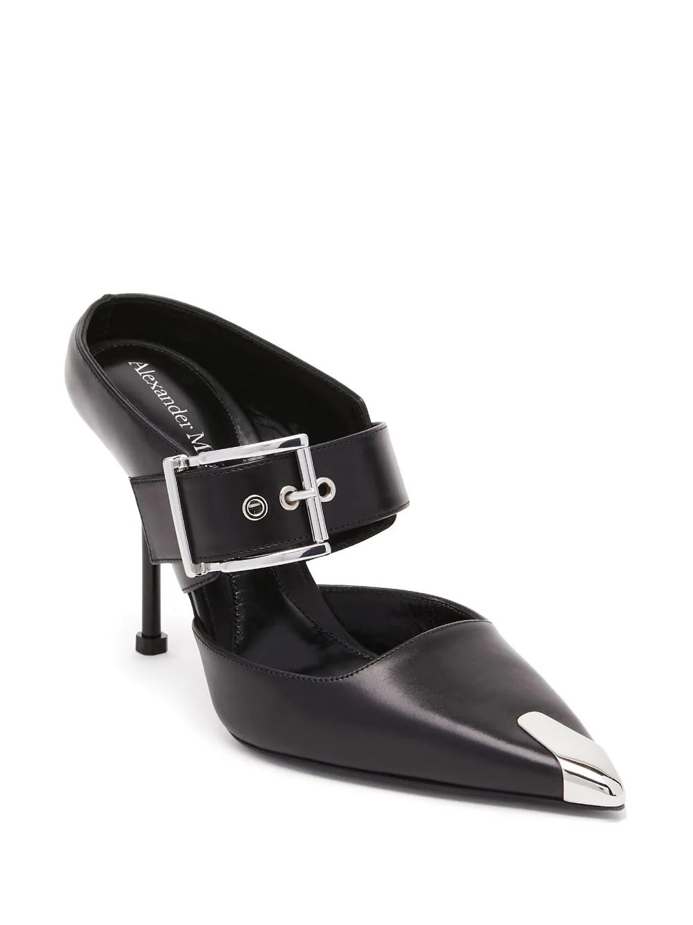 Shop Alexander Mcqueen Punk Sandals With Buckle In Black And Silver