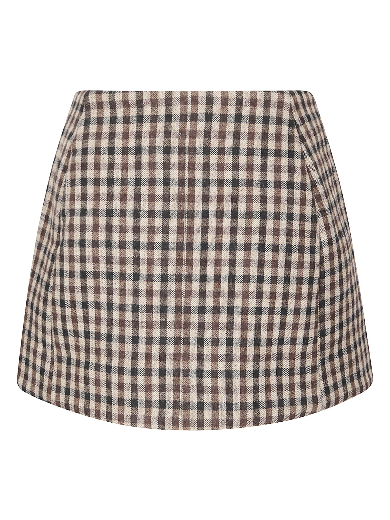 Ganni Womens Chicory Coffee Checked Gold-toned Button Wool-blend Mini Skirt In Multi
