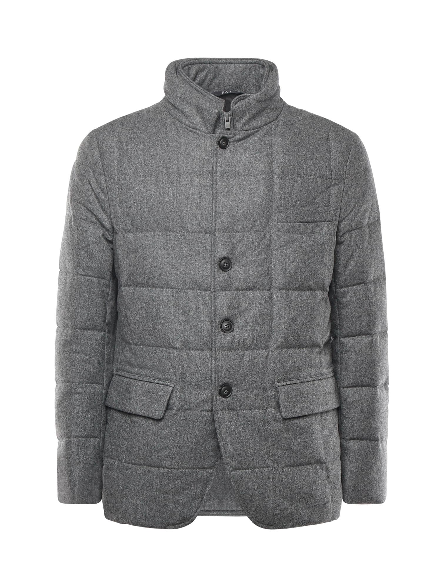 Fay Short Down Jacket In Carded Wool Flannel In Gray