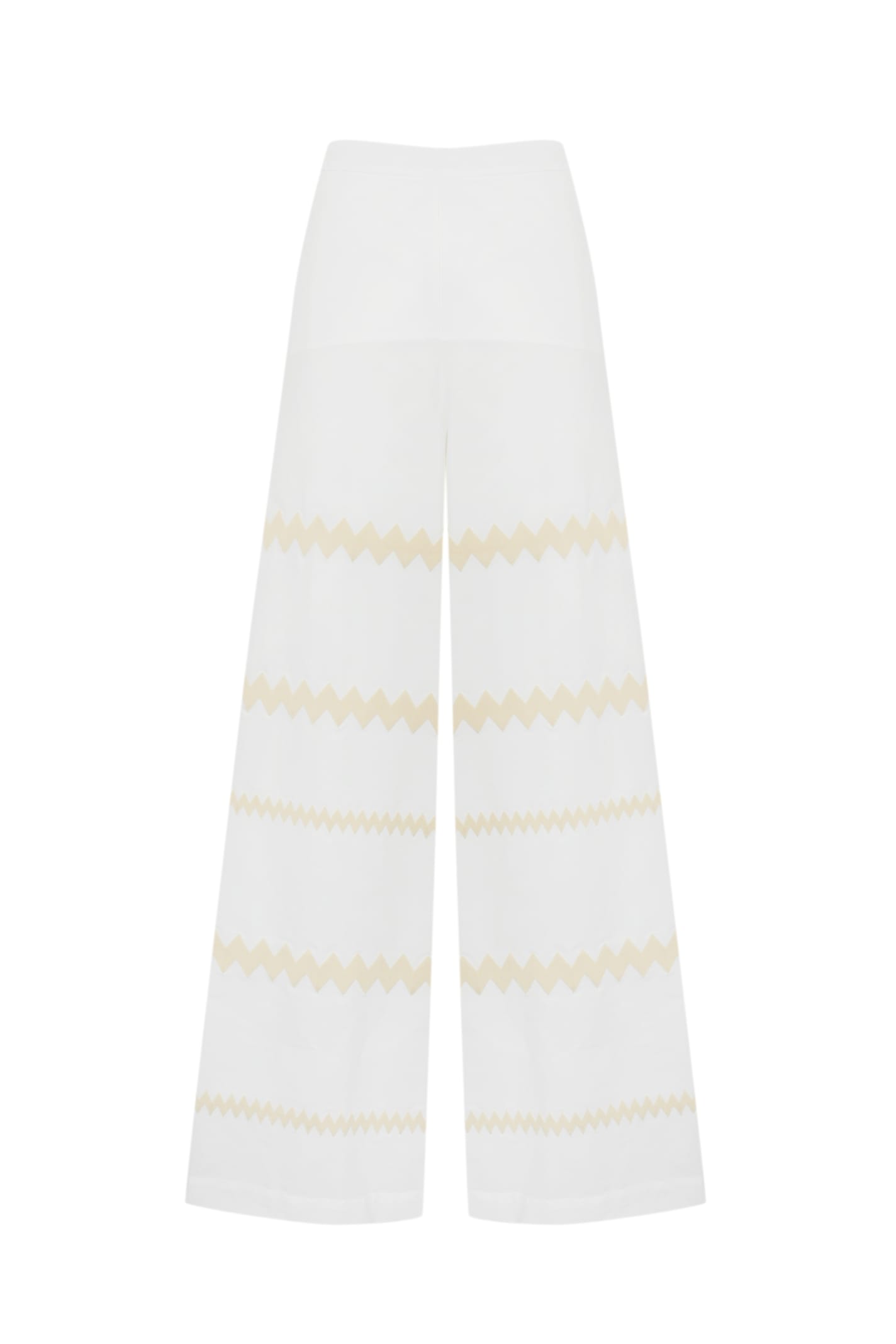 Trousers With Zig Zag Embroidery In Cotton