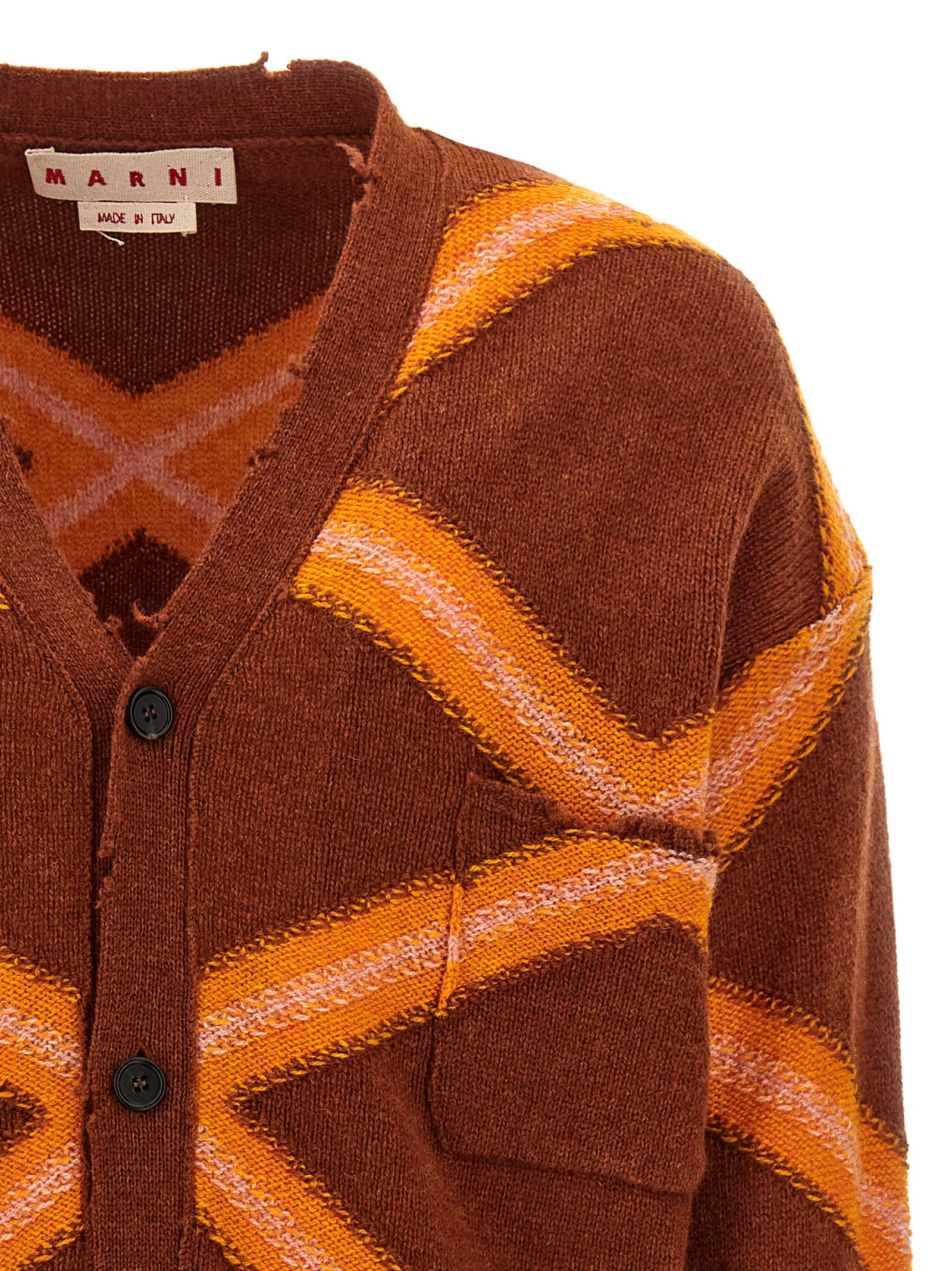 Shop Marni Broken Macro Argyle Cardigan In Multicolor