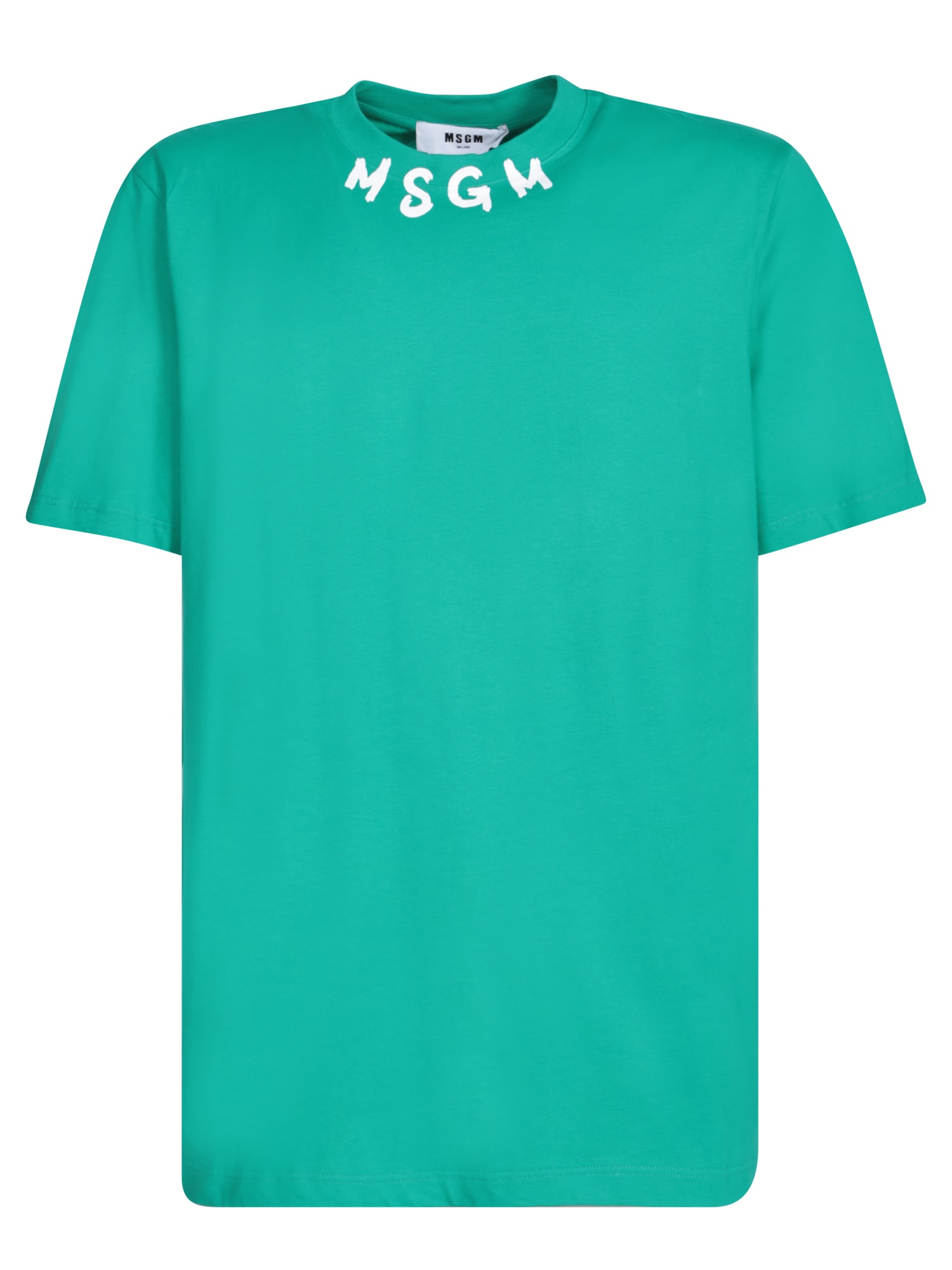 MSGM LOGO ON THE NECK GREEN T-SHIRT