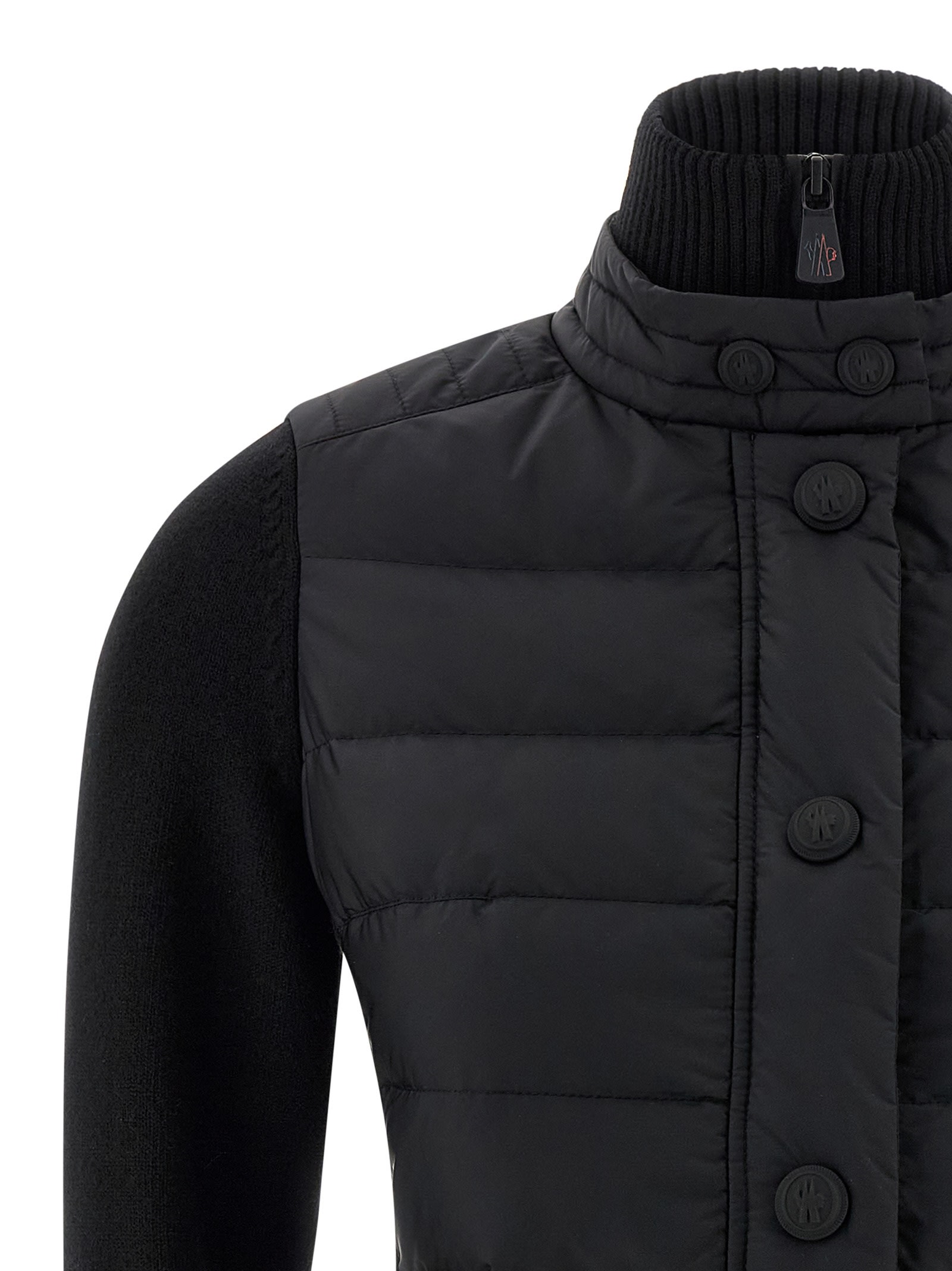Moncler Quilted Cardigan Featuring Ribbed Collar And Cuffs In Black