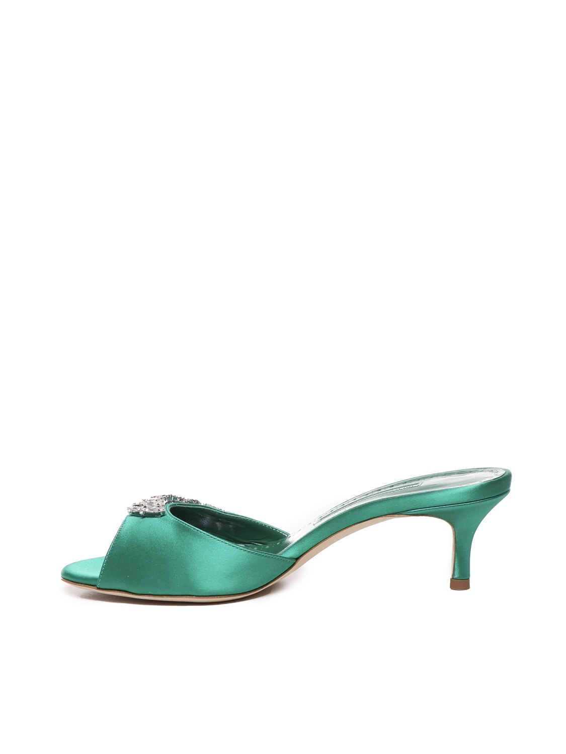 Shop Manolo Blahnik Lumada Sabots Decorated With Satin Jewels In Green