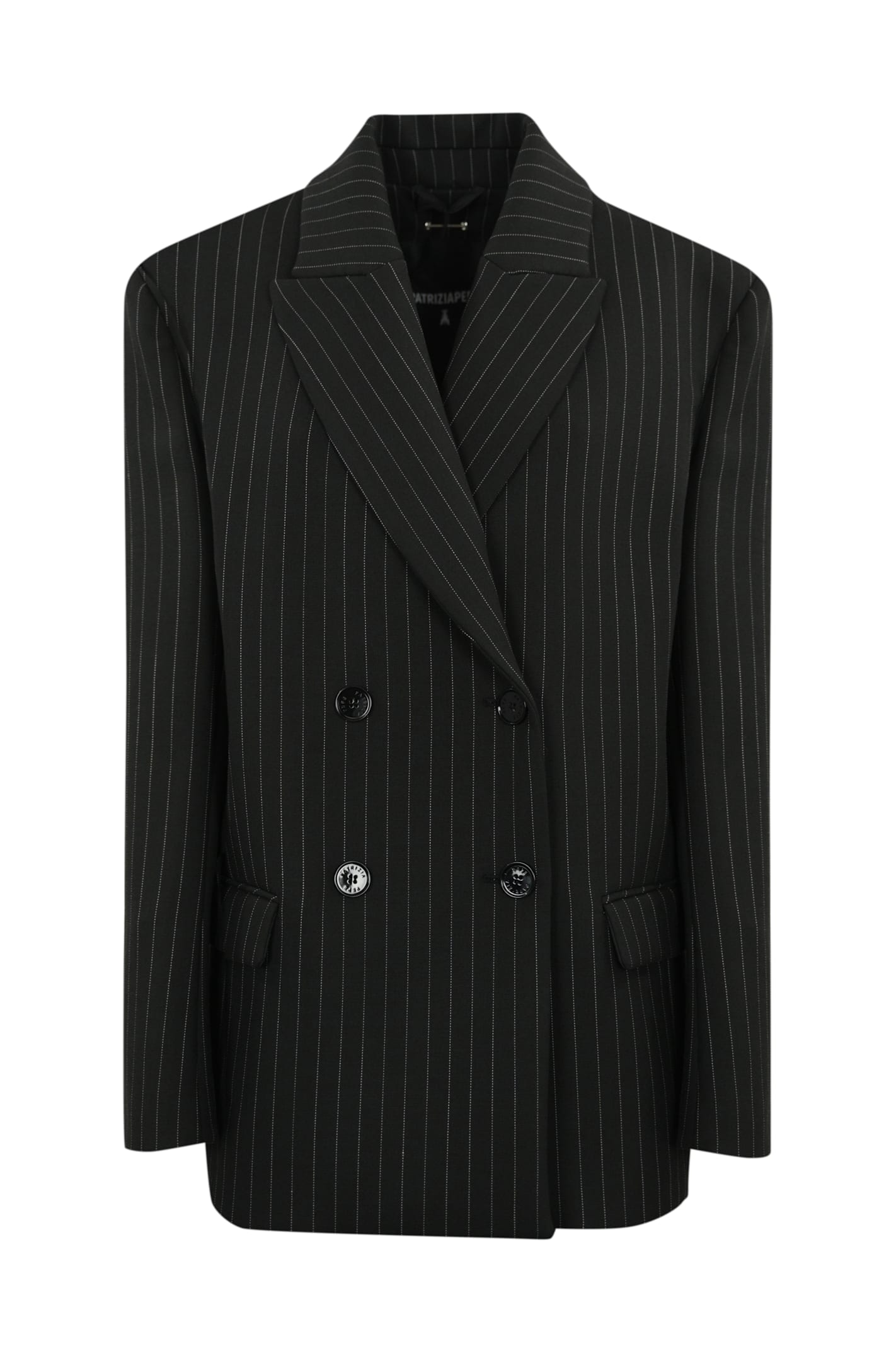 Shop Patrizia Pepe Pinstripe Flannel Peacoat In Black Stripes