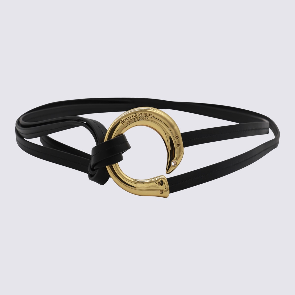 Shop Bottega Veneta Black Leather Belt In Black-m Brass