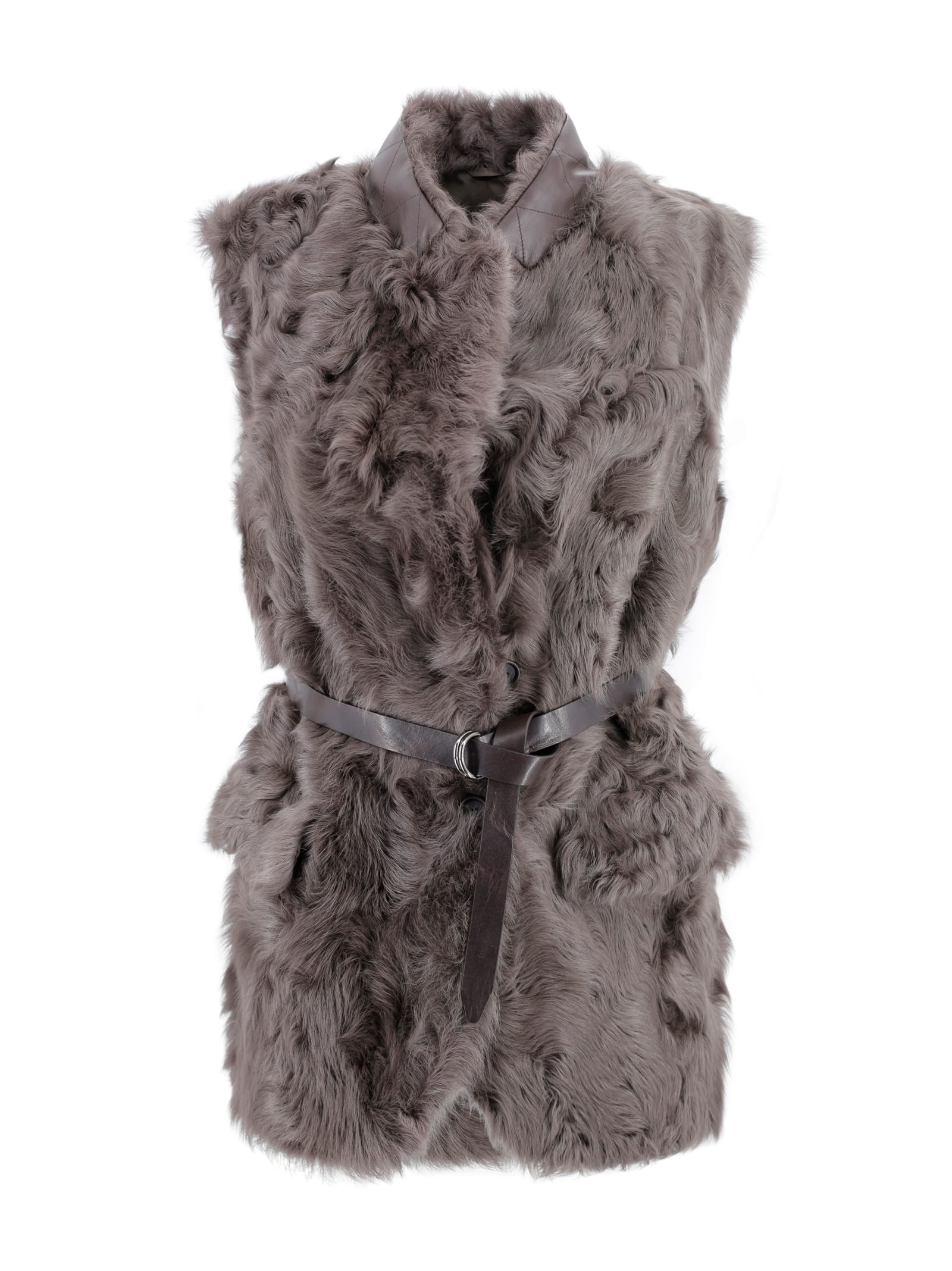 Brunello Cucinelli Shearling Gilet In Brown
