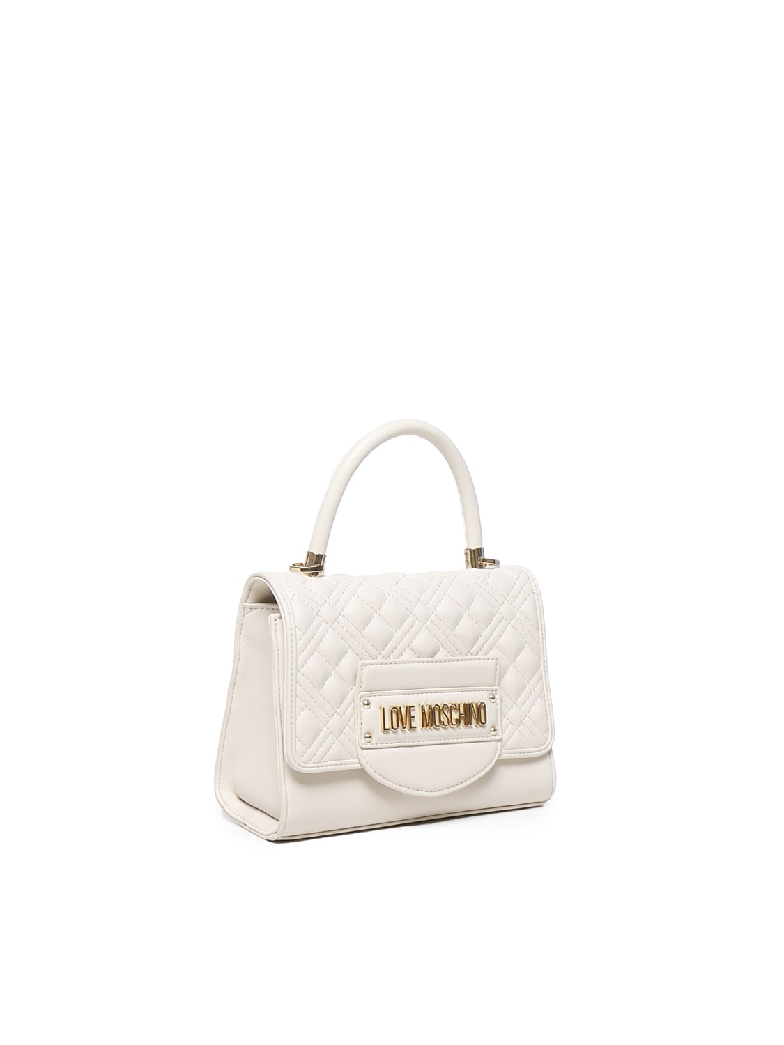 Shop Love Moschino Quilted Bag With Logo In Ivory
