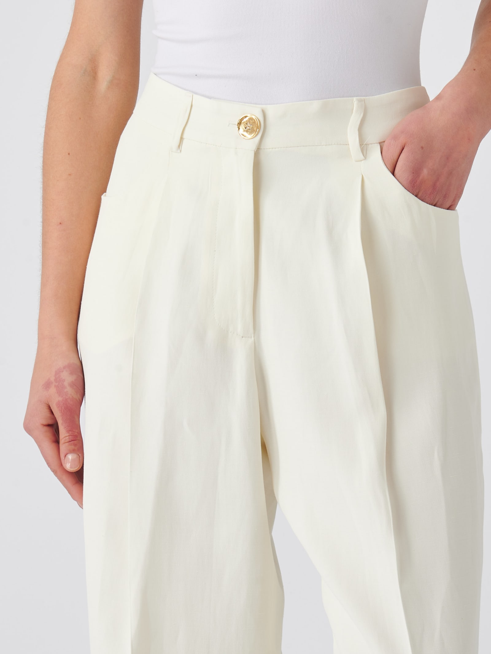 Shop Pt01 Viscose Trousers In Bianco