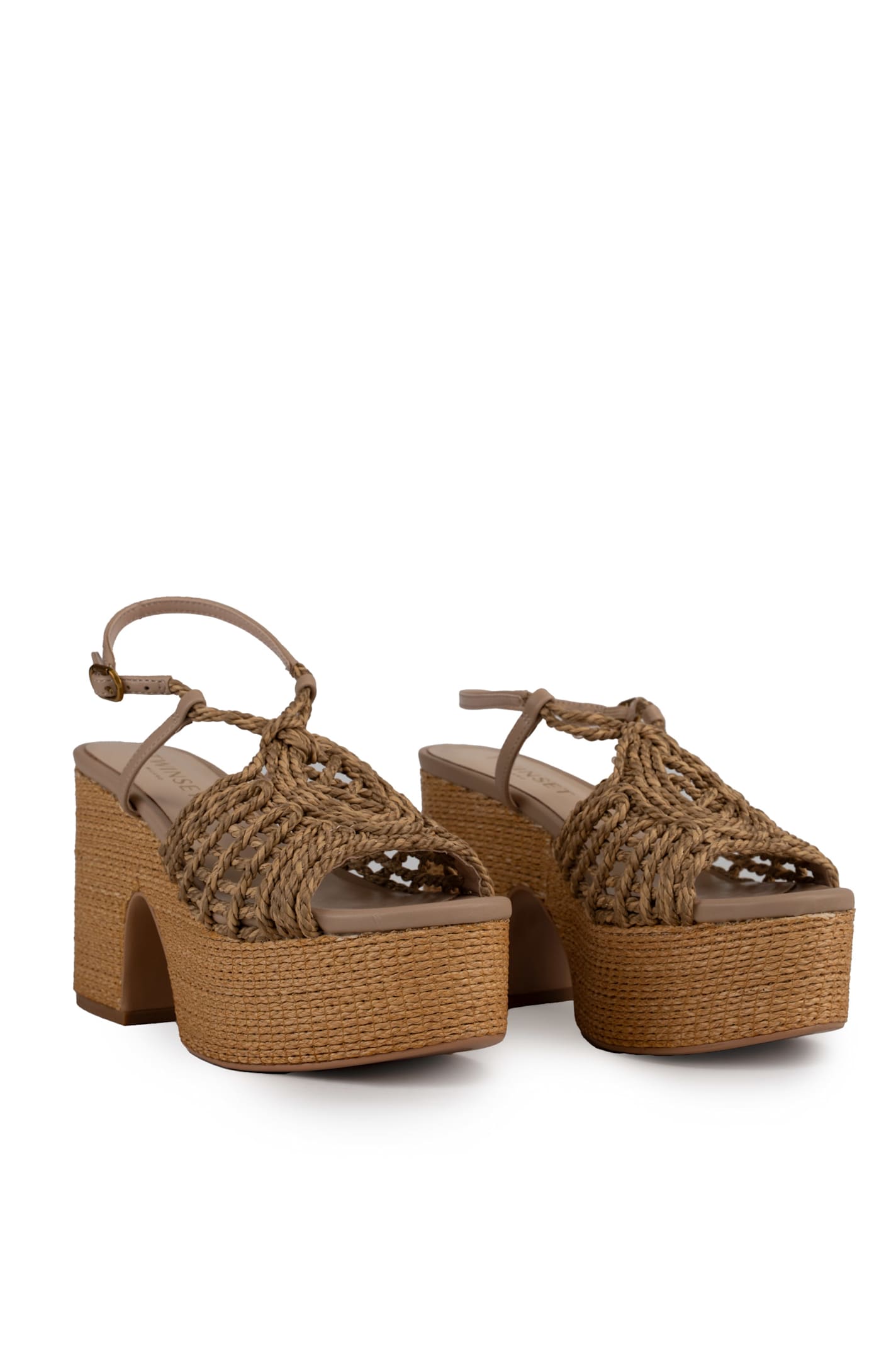 Twinset Straw Wedge Shoes In Naturale