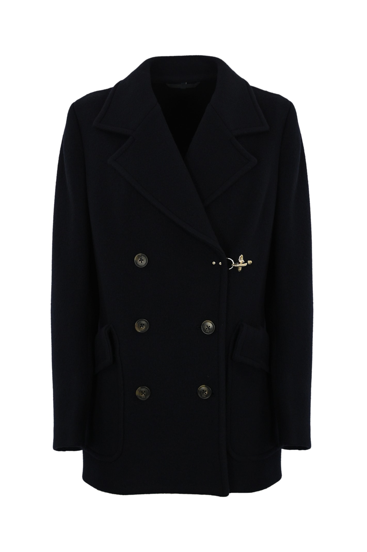 Fay Wool And Cashmere Peacoat In Blu