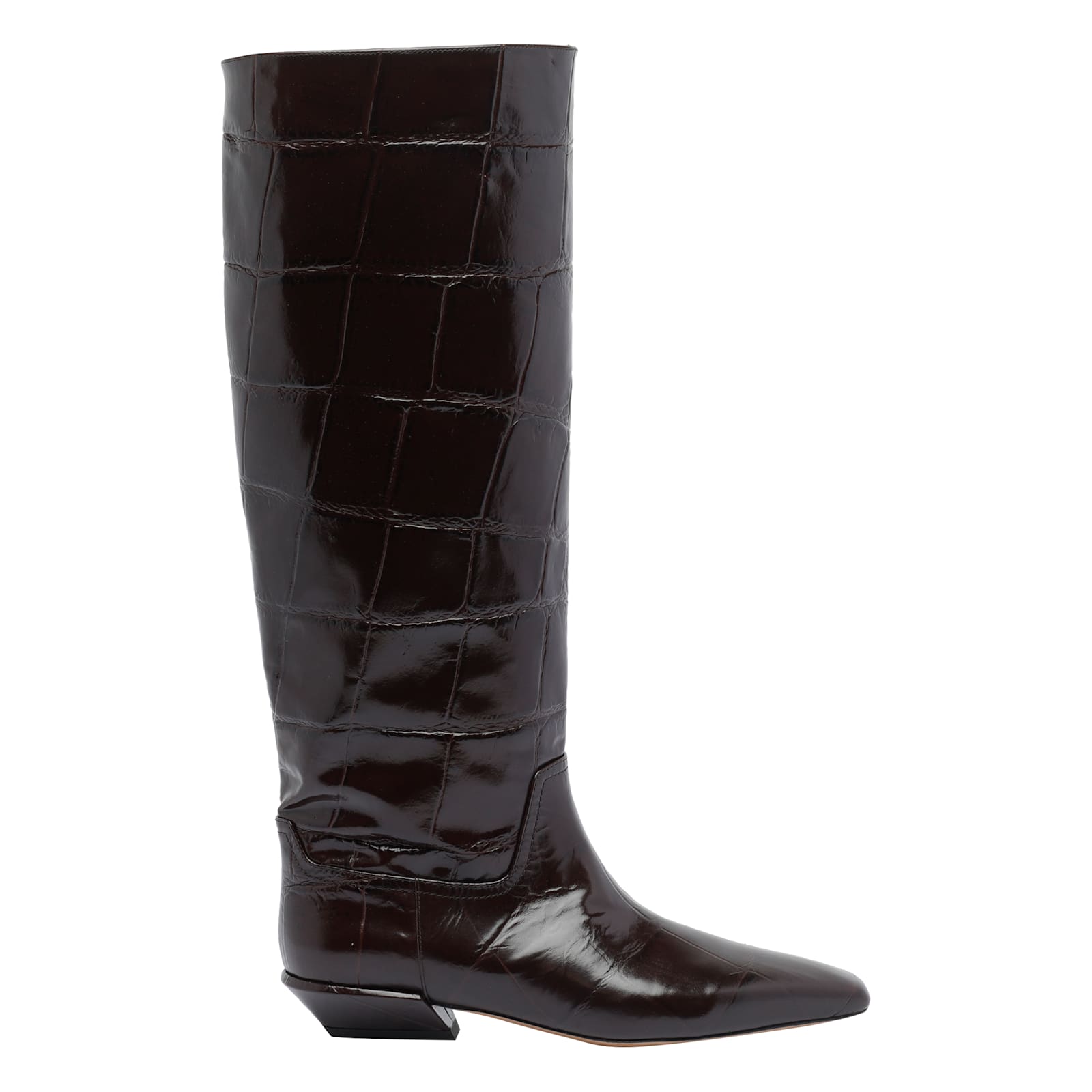 Paris Texas Boots In Ebony Croco-embossed Leather In Burgundy