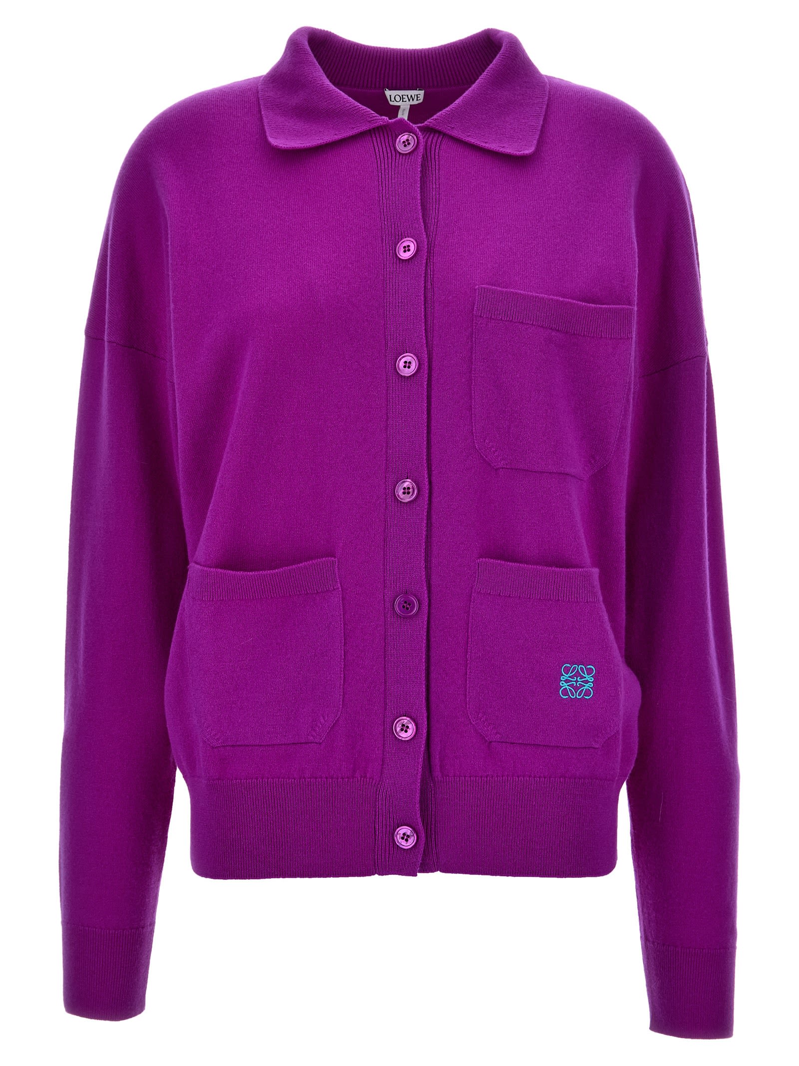 Shop Loewe Logo Embroidery Cardigan In Purple