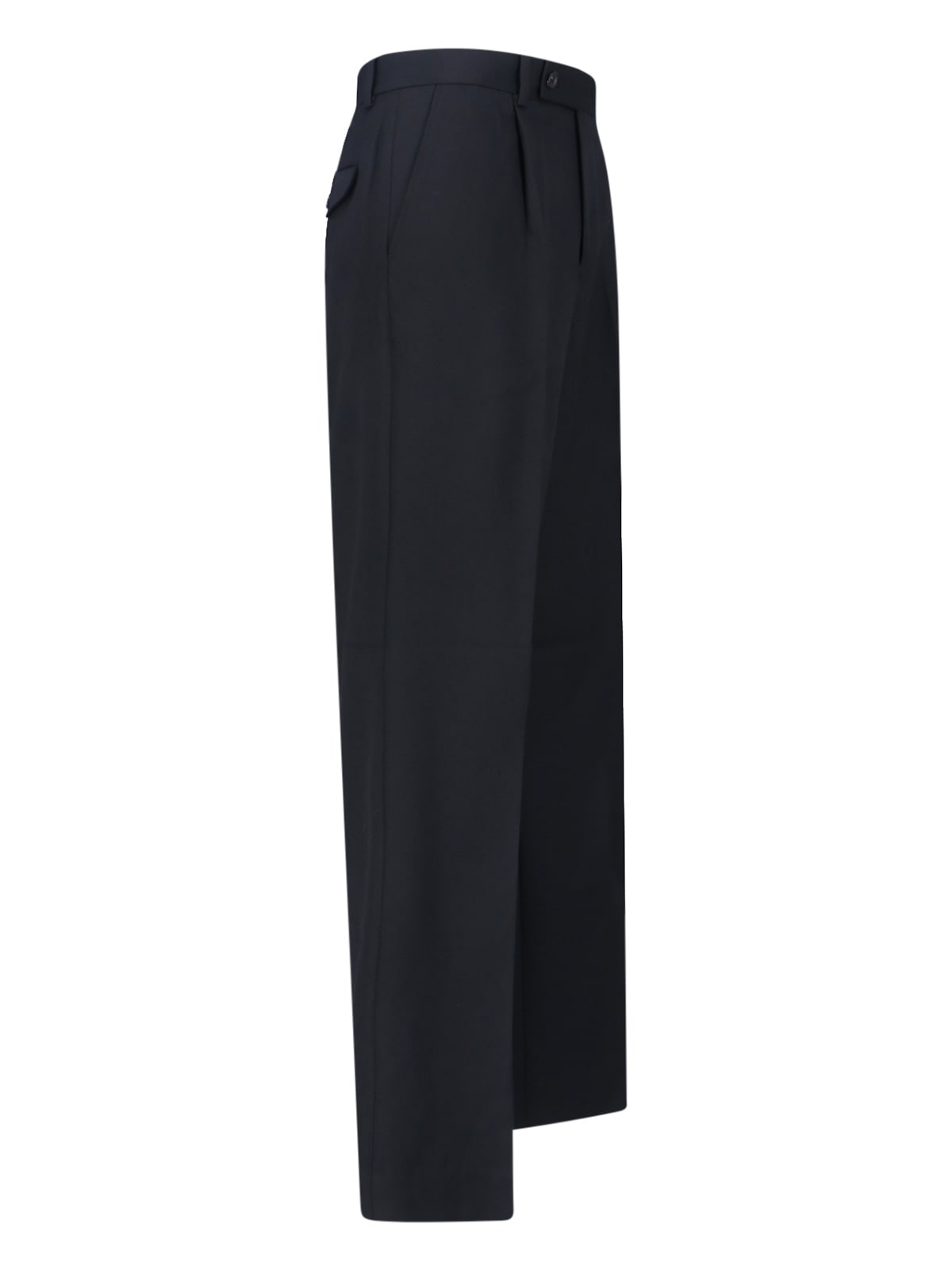 Tonywack Wide-leg Black Wool Blend Trousers With Pleated Front In Black