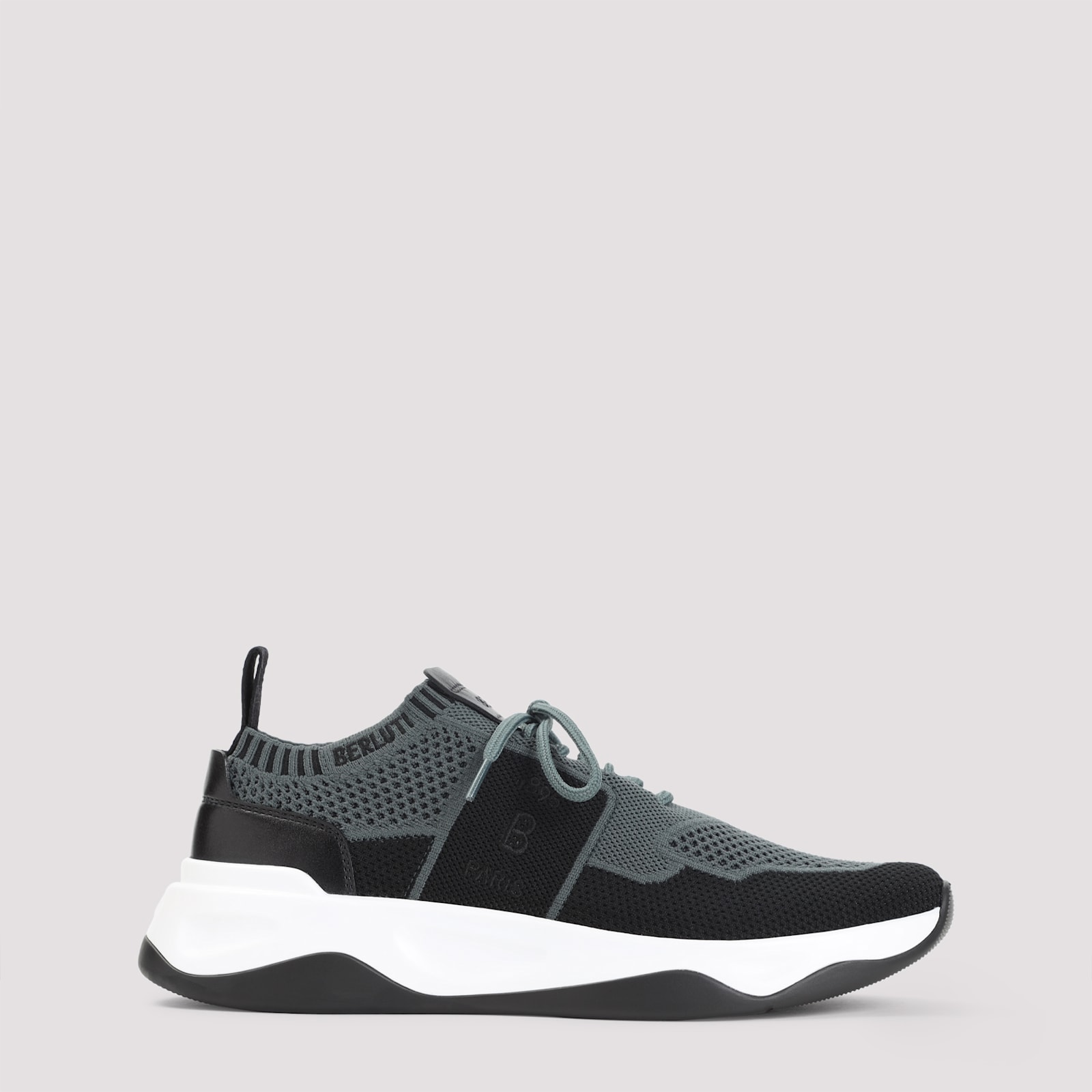 Berluti Breathable Textile And Leather Sneakers With Sole In Black