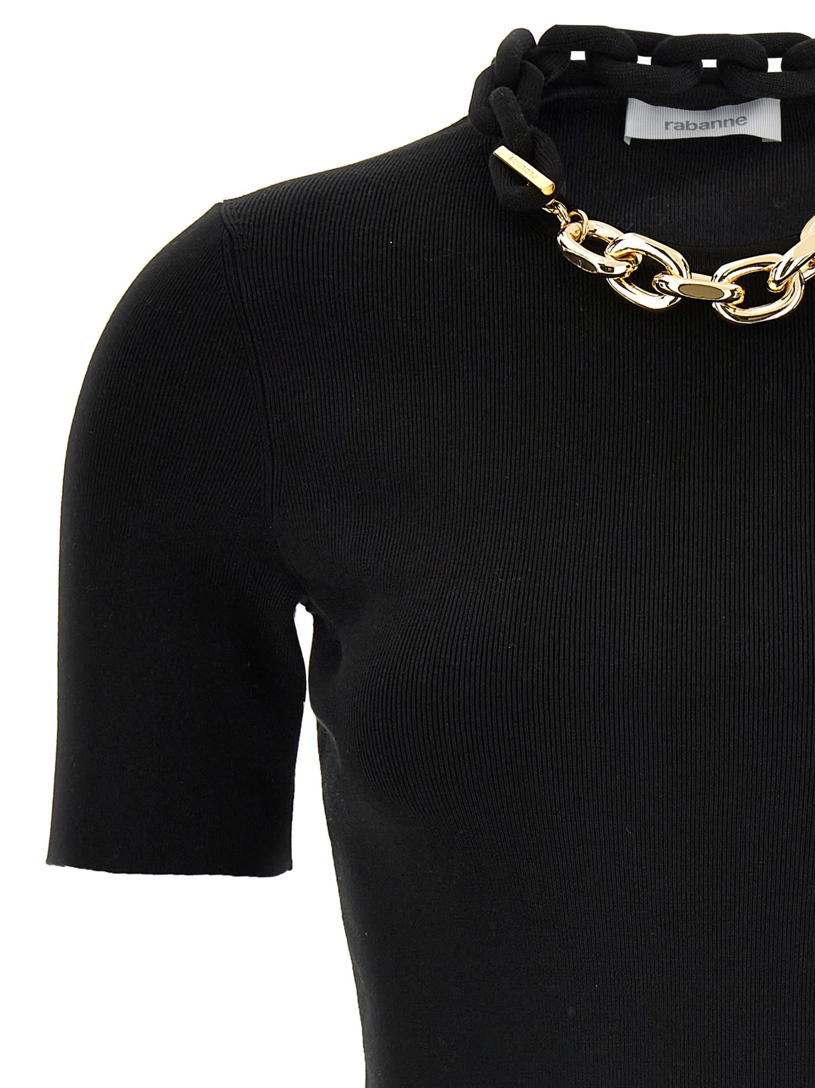 Rabanne Micro Ribbed T-shirt With Chain Detail In Black