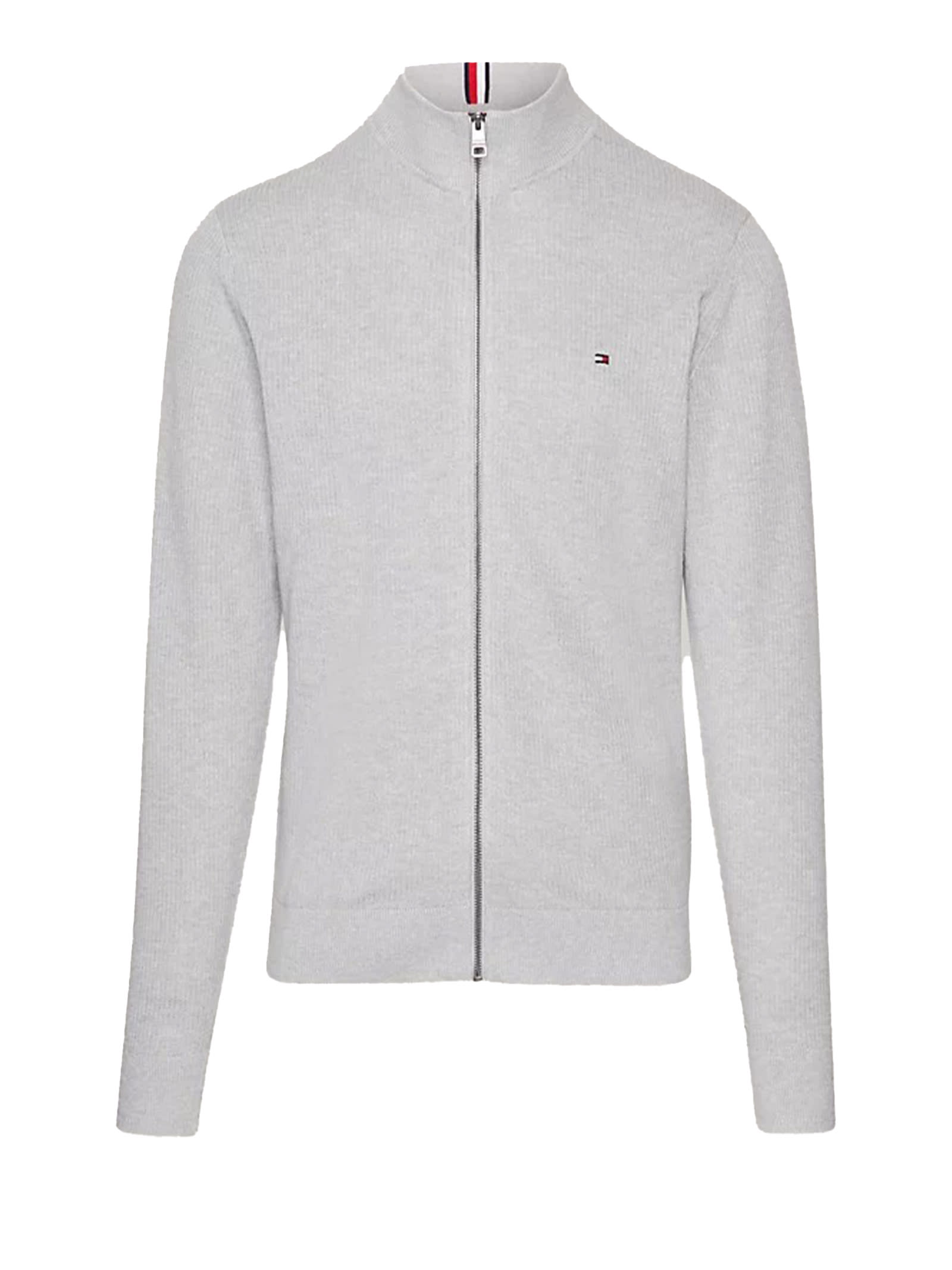 Shop Tommy Hilfiger Textured Cardigan With Full Zip In Light Grey Heather