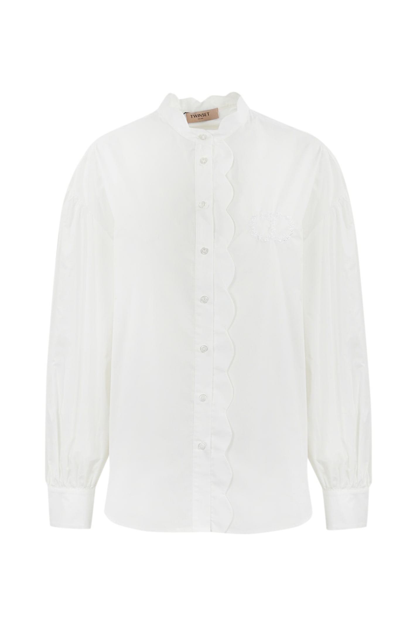 Twinset Scalloped Poplin Shirt In Bianco