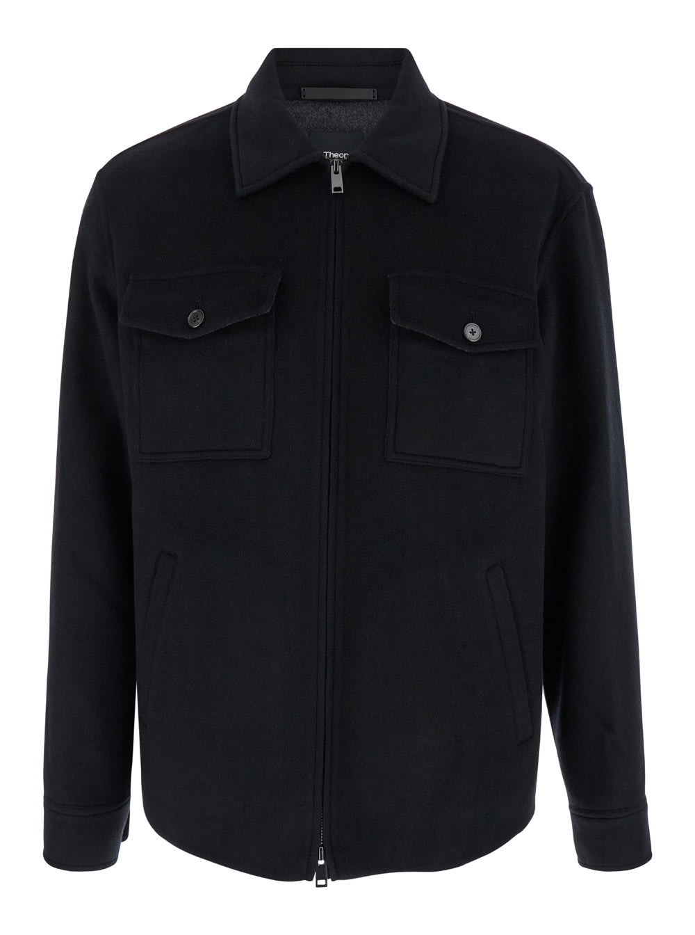 Shop Theory Black Jacket With Collar And Zip Closure In Tech Fabric Man