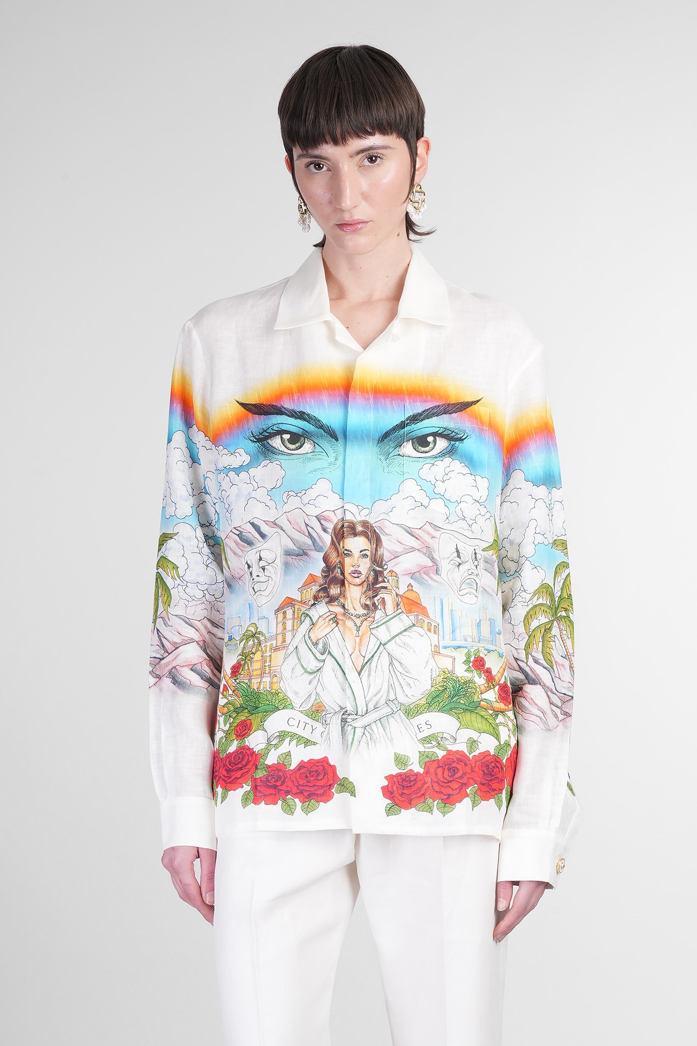 Casablanca Cuban Collar Graphic Print Long Sleeve Shirt