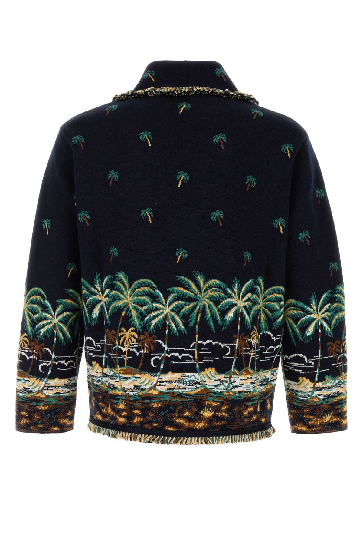 Shop Alanui Embroidered Wool The Tale Of A Hawaiian Cardigan In Midnightb