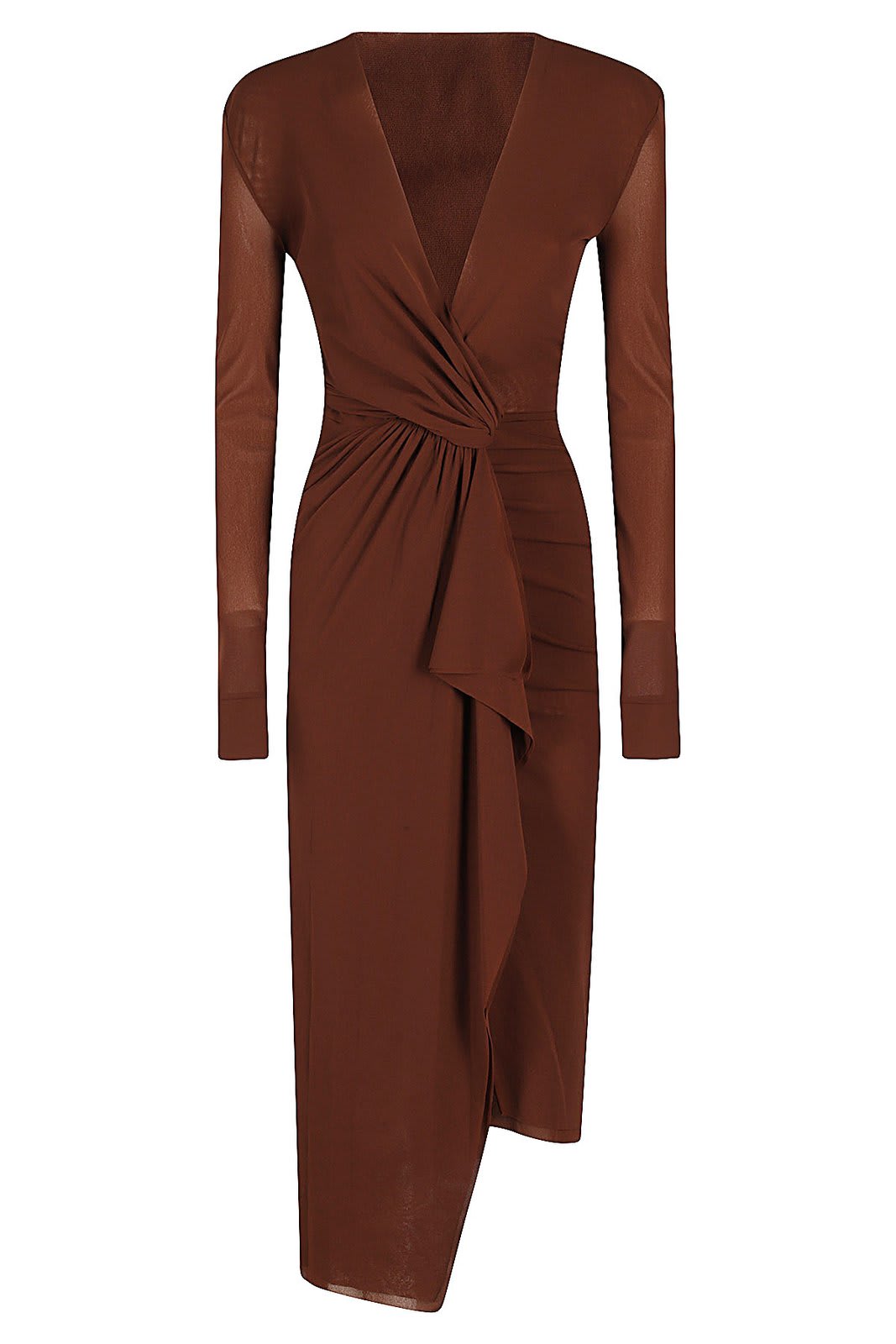 Shop Philosophy Di Lorenzo Serafini V-neck Long-sleeved Dress In Brown